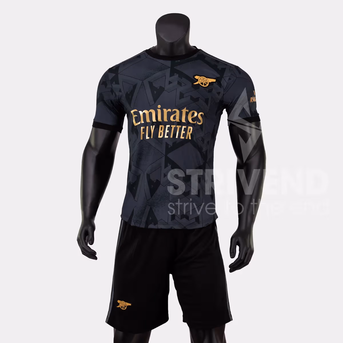 Quần áo bóng đá Strivend Arsenal Đen Đồng SS22