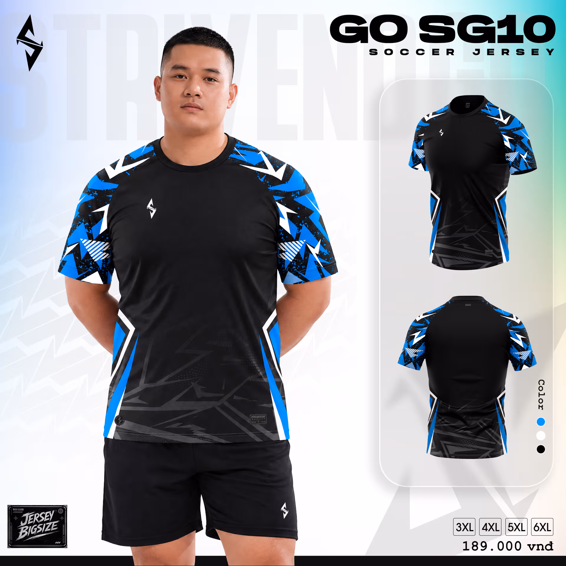 Bộ quần áo bóng đá Strivend Go Big Size SG10 Đen