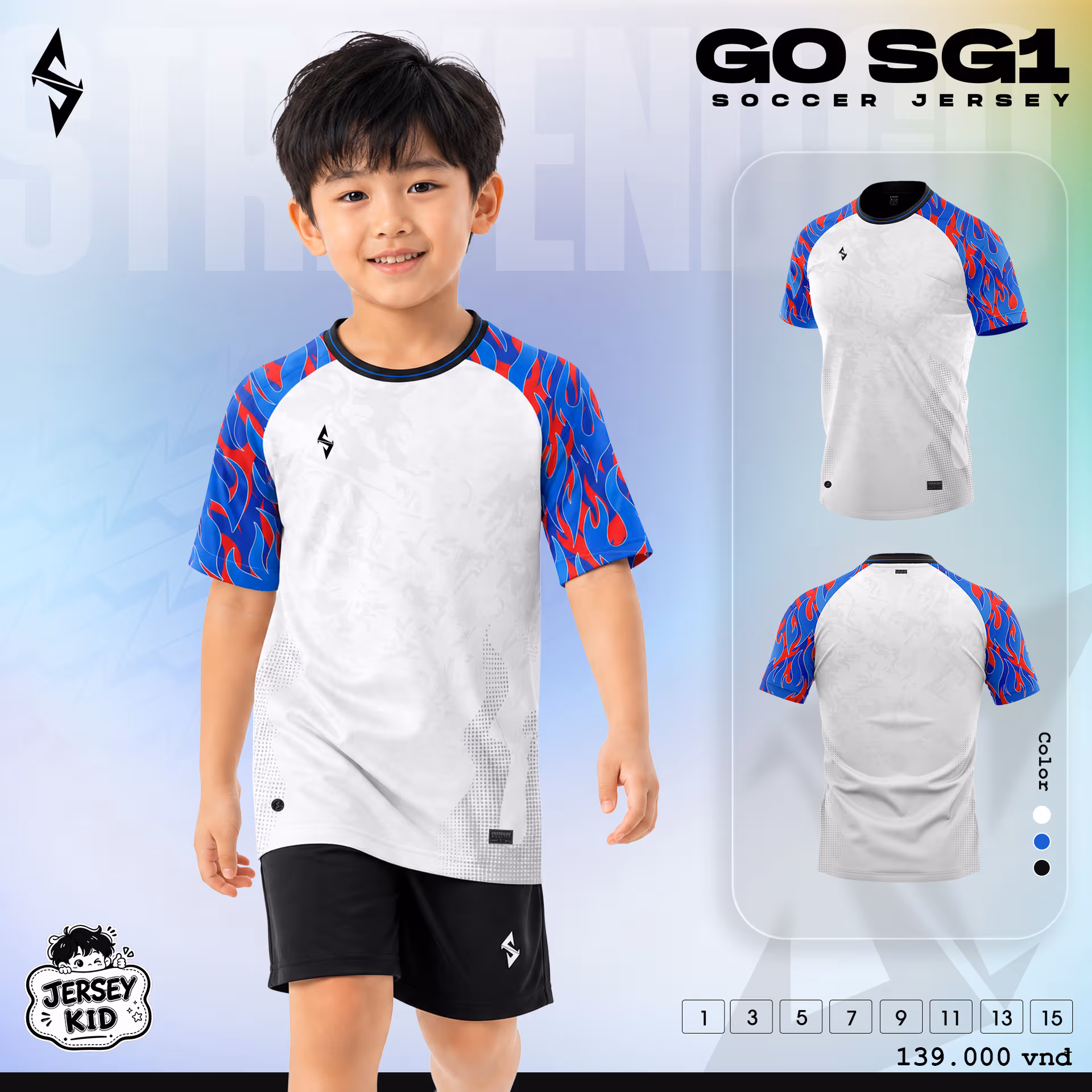 Bộ quần áo bóng đá trẻ em Strivend GO Kid SG01 Trắng