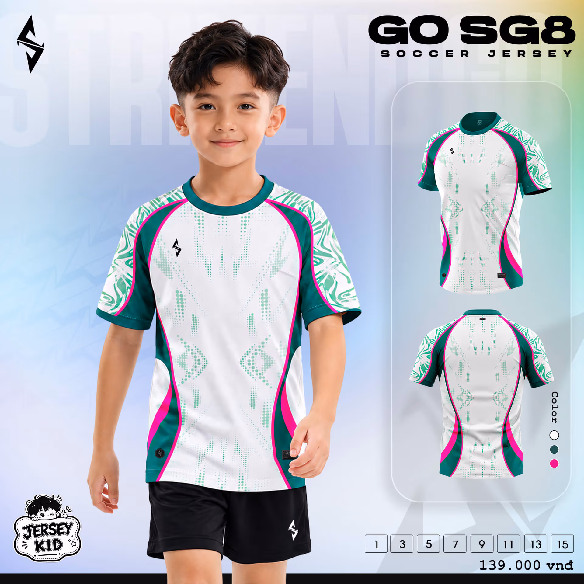 Bộ quần áo bóng đá trẻ em Strivend Go Kid SG08 Trắng