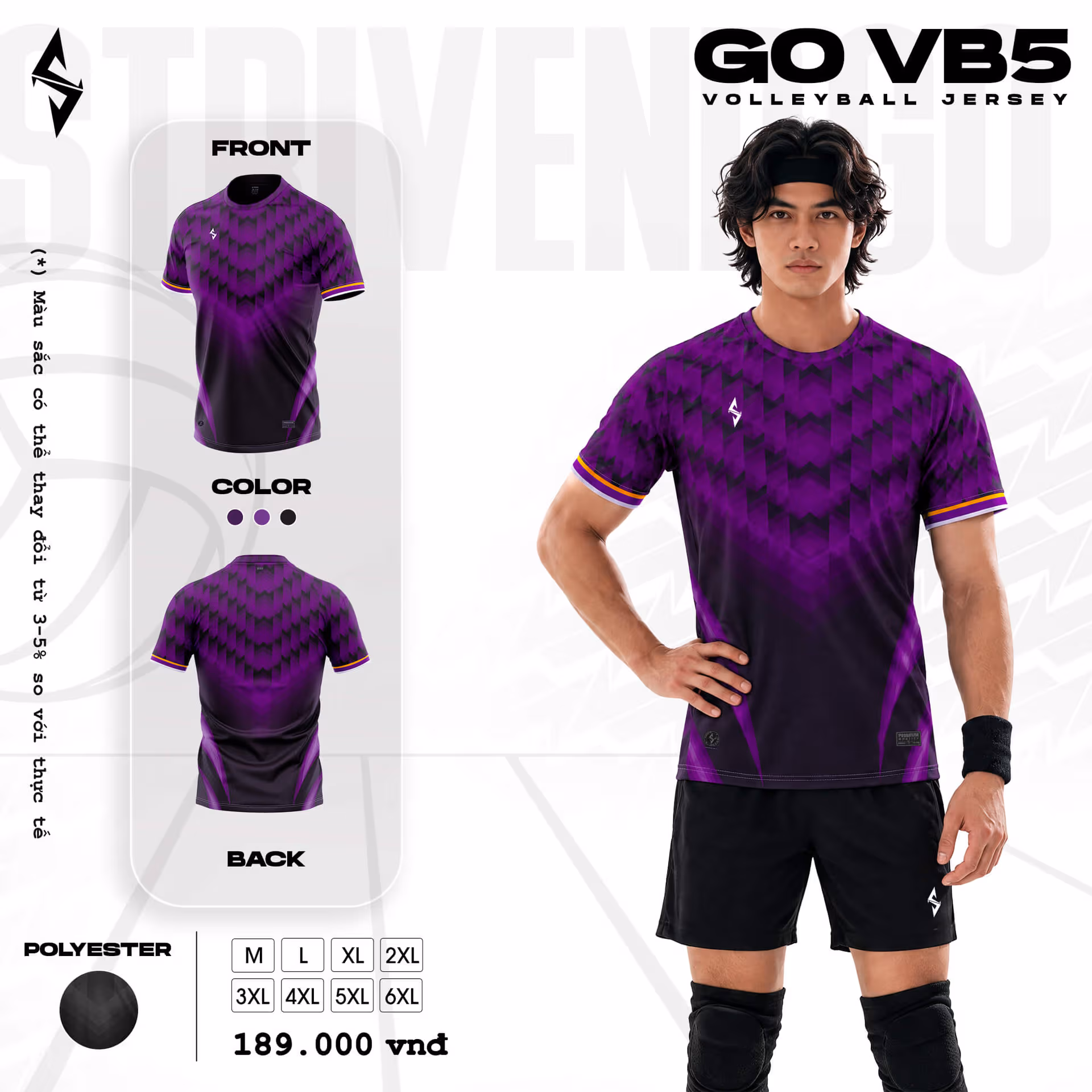 Quần áo bóng chuyền Nam Strivend GO VB05 Tím Đen