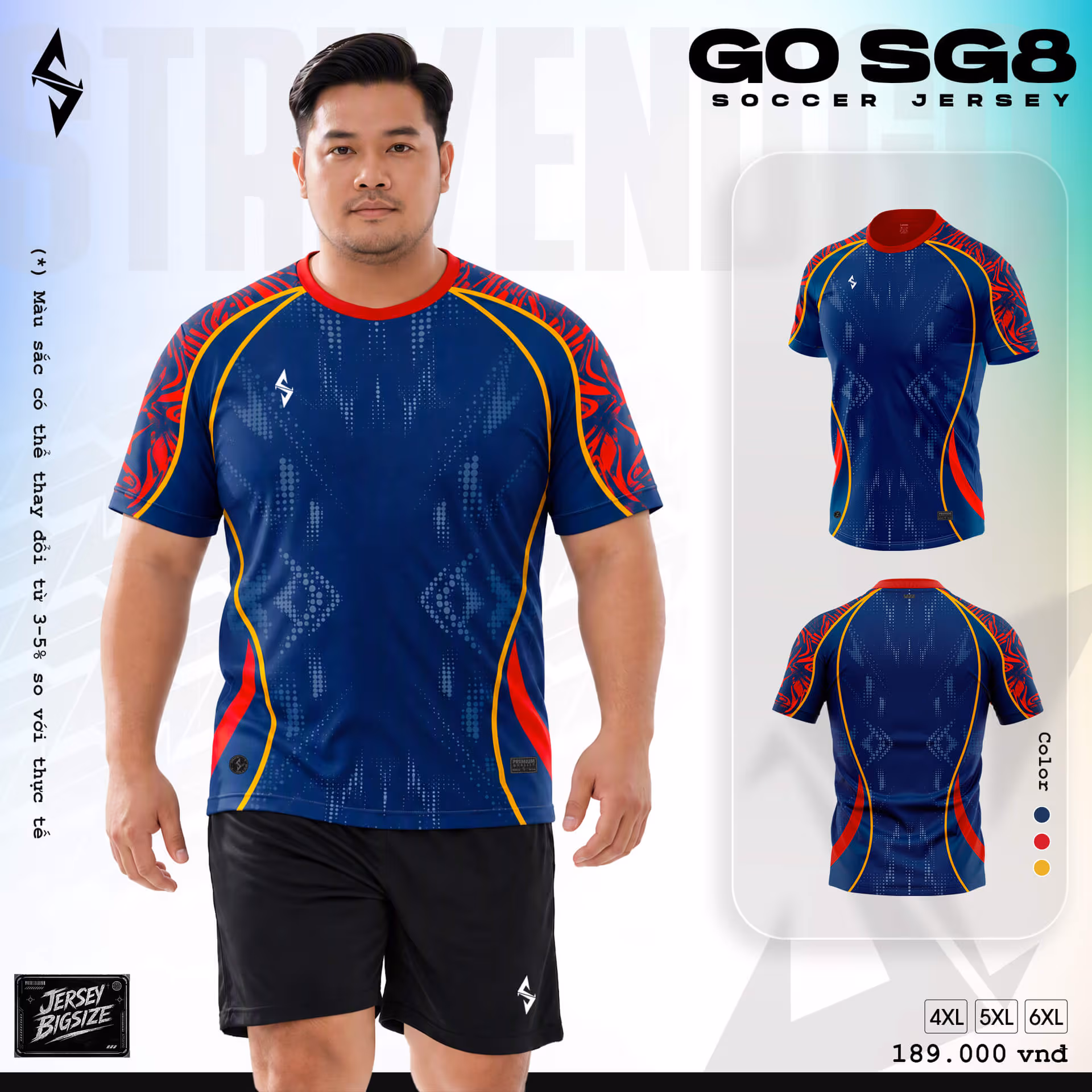 Bộ quần áo bóng đá Strivend Go Big Size SG08 Xanh Navy