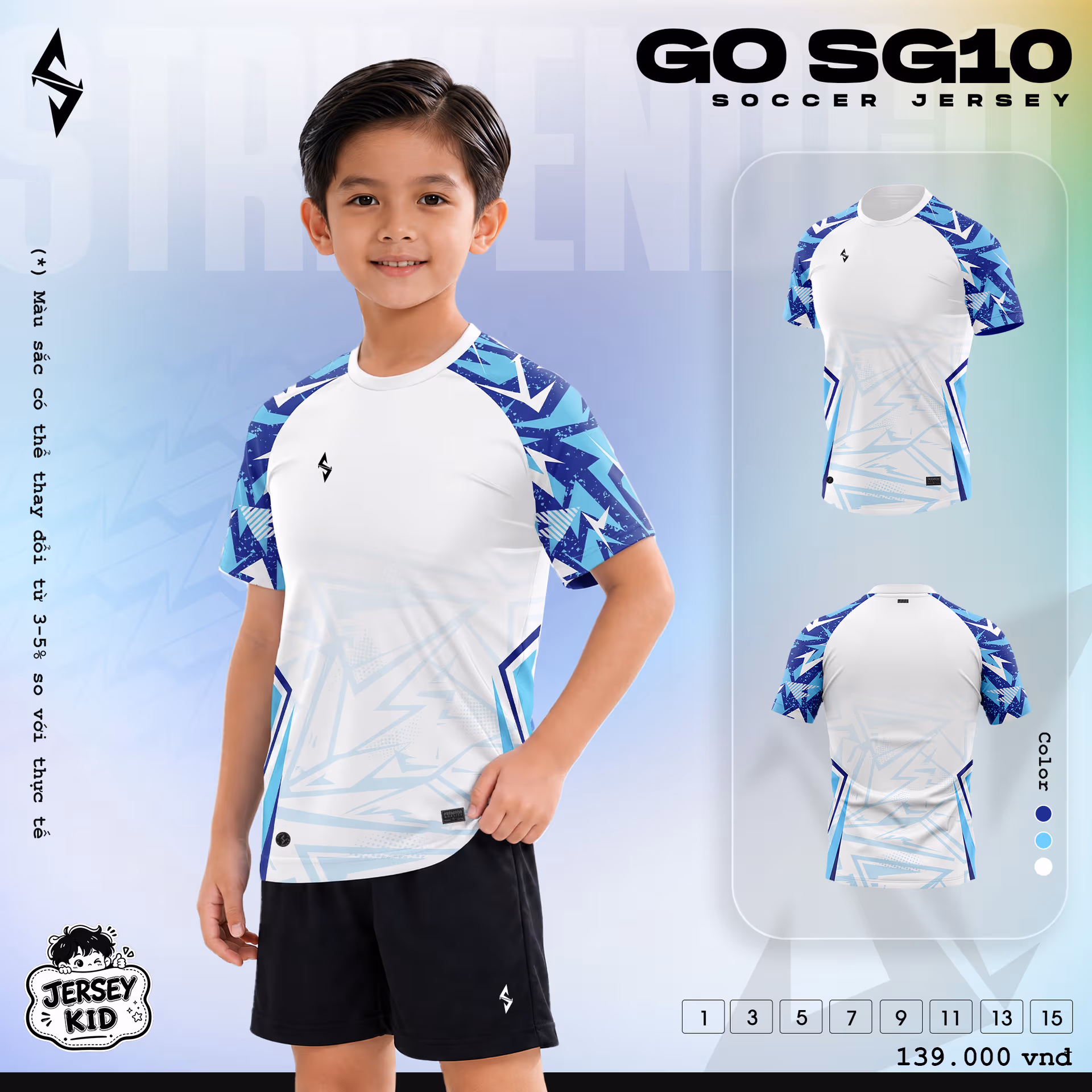 Bộ quần áo bóng đá trẻ em Strivend Go Kid SG10 Trắng