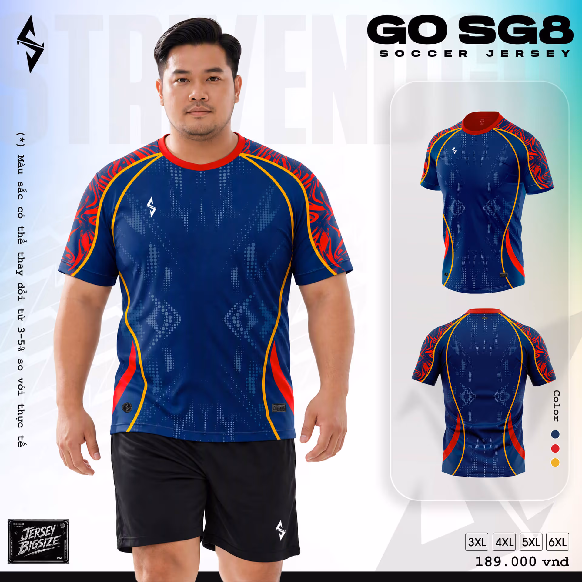 Bộ quần áo bóng đá Strivend Go Big Size SG08 Xanh Navy