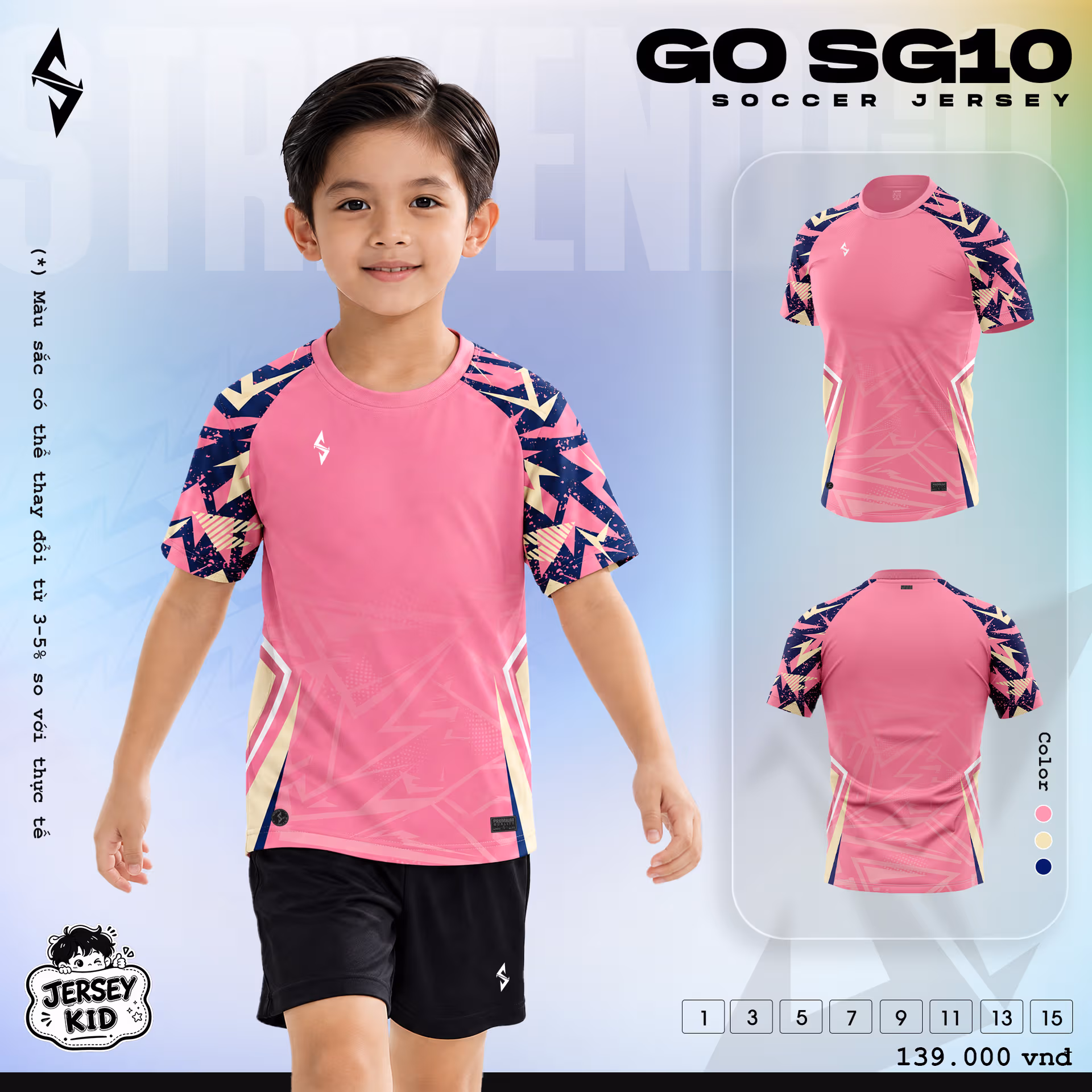 Bộ quần áo bóng đá trẻ em Strivend Go Kid SG10 Hồng
