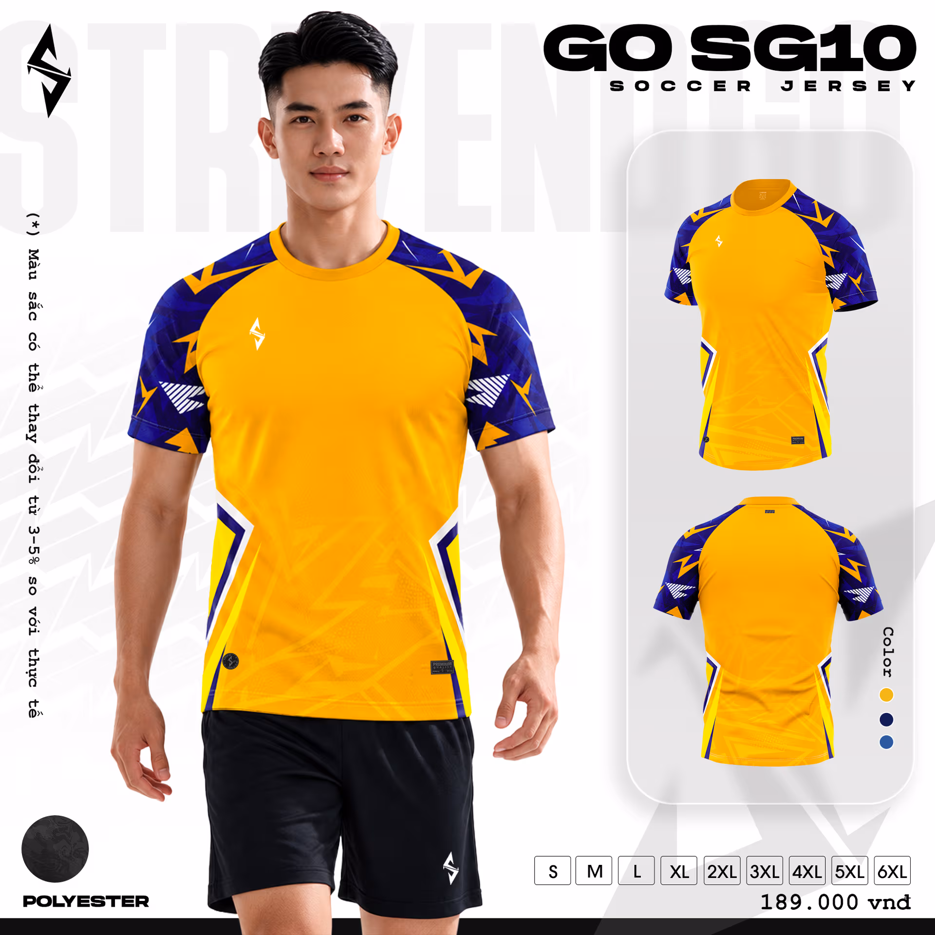 Bộ quần áo bóng đá Strivend Go SG10 Vàng