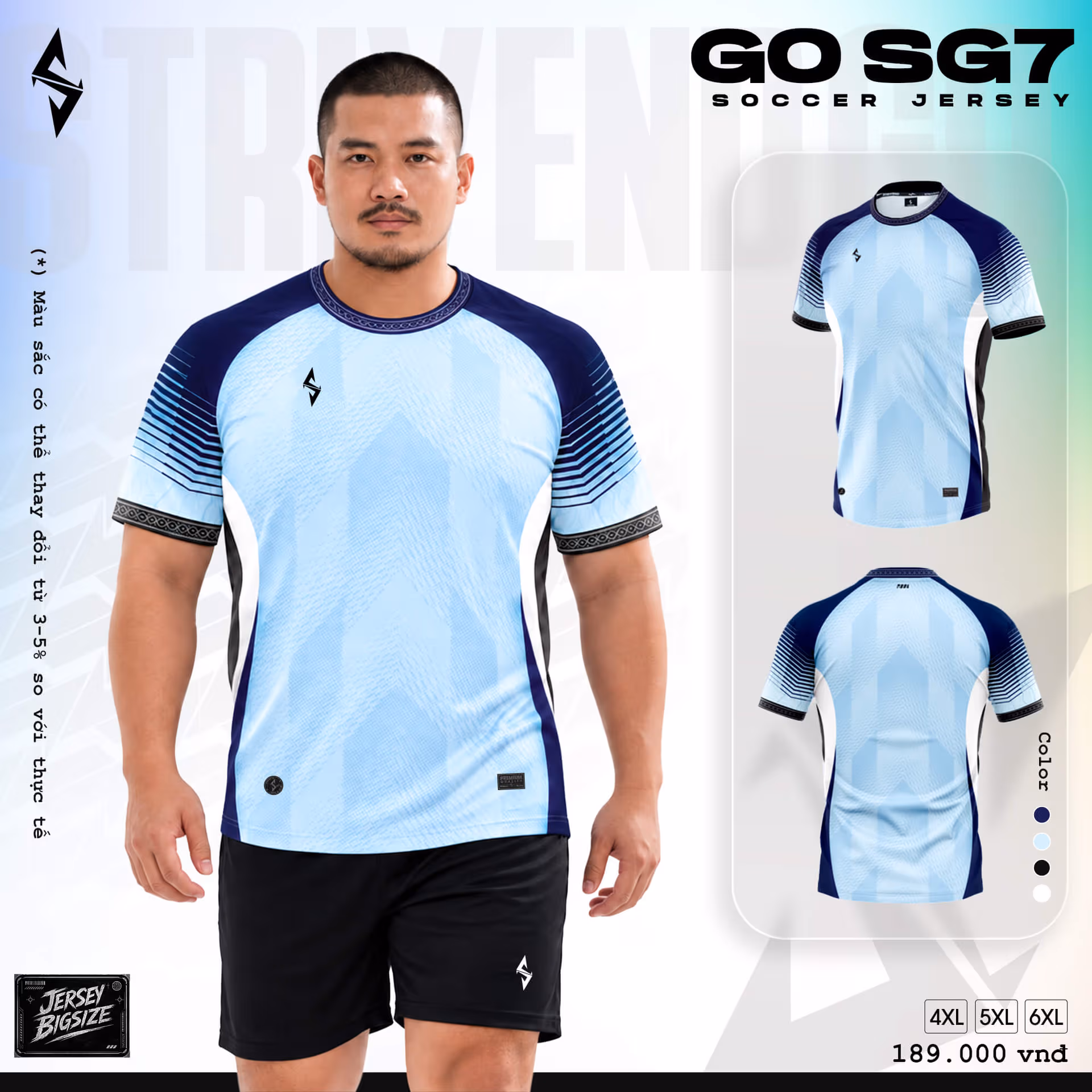 Bộ quần áo bóng đá Strivend Go Big Size SG07 Xanh Biển