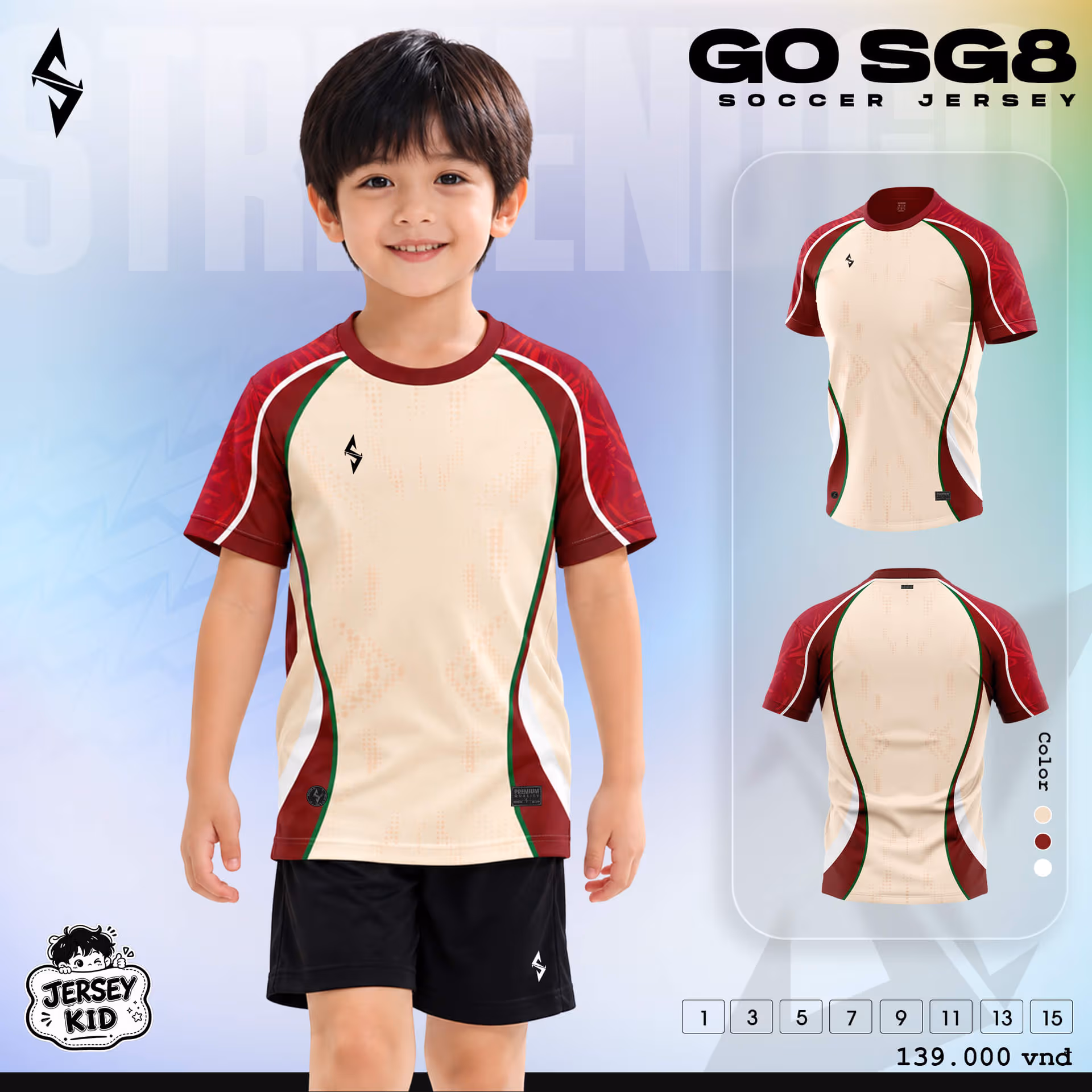Bộ quần áo bóng đá trẻ em Strivend Go Kid SG08 Kem Đỏ