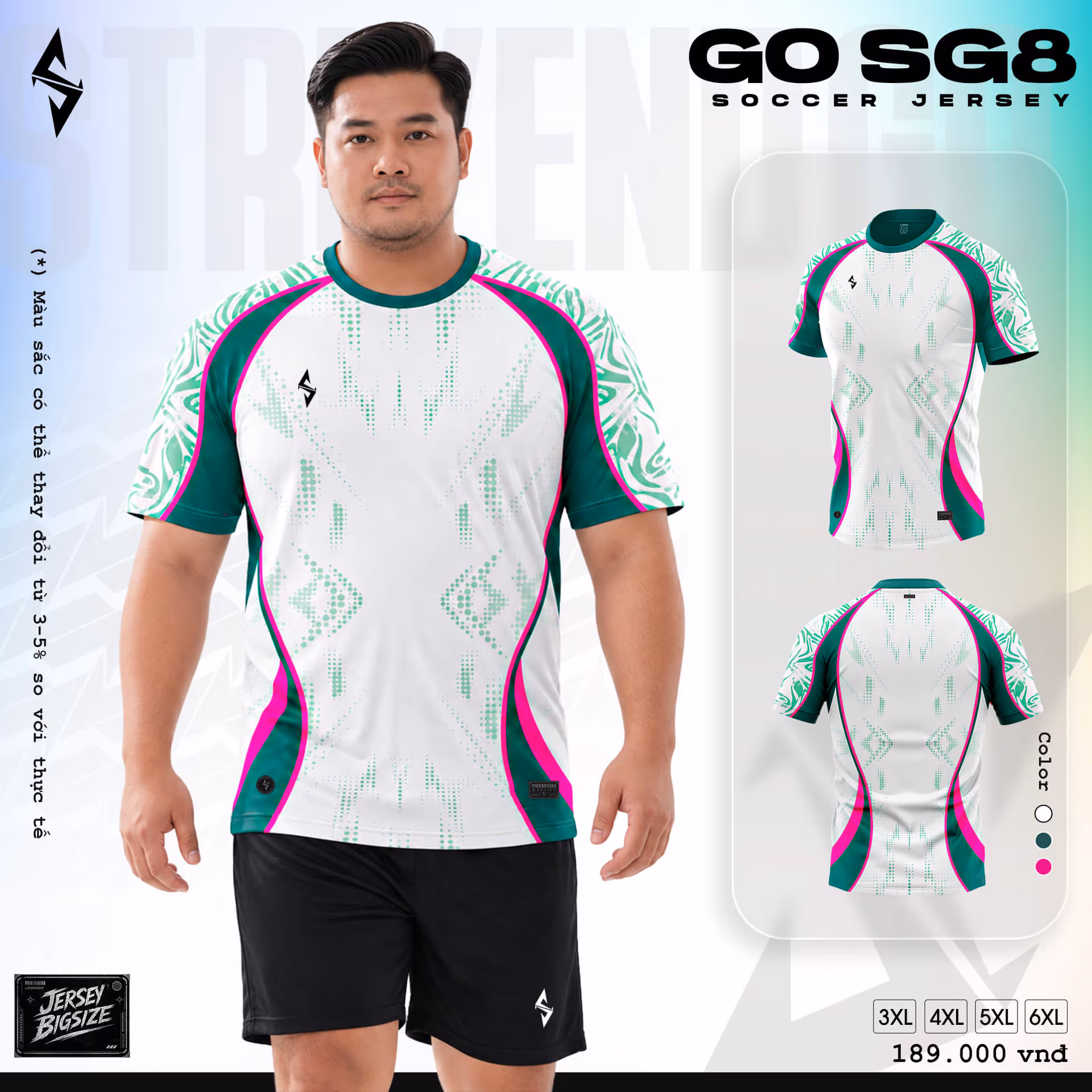 Bộ quần áo bóng đá Strivend Go Big Size SG08 Trắng