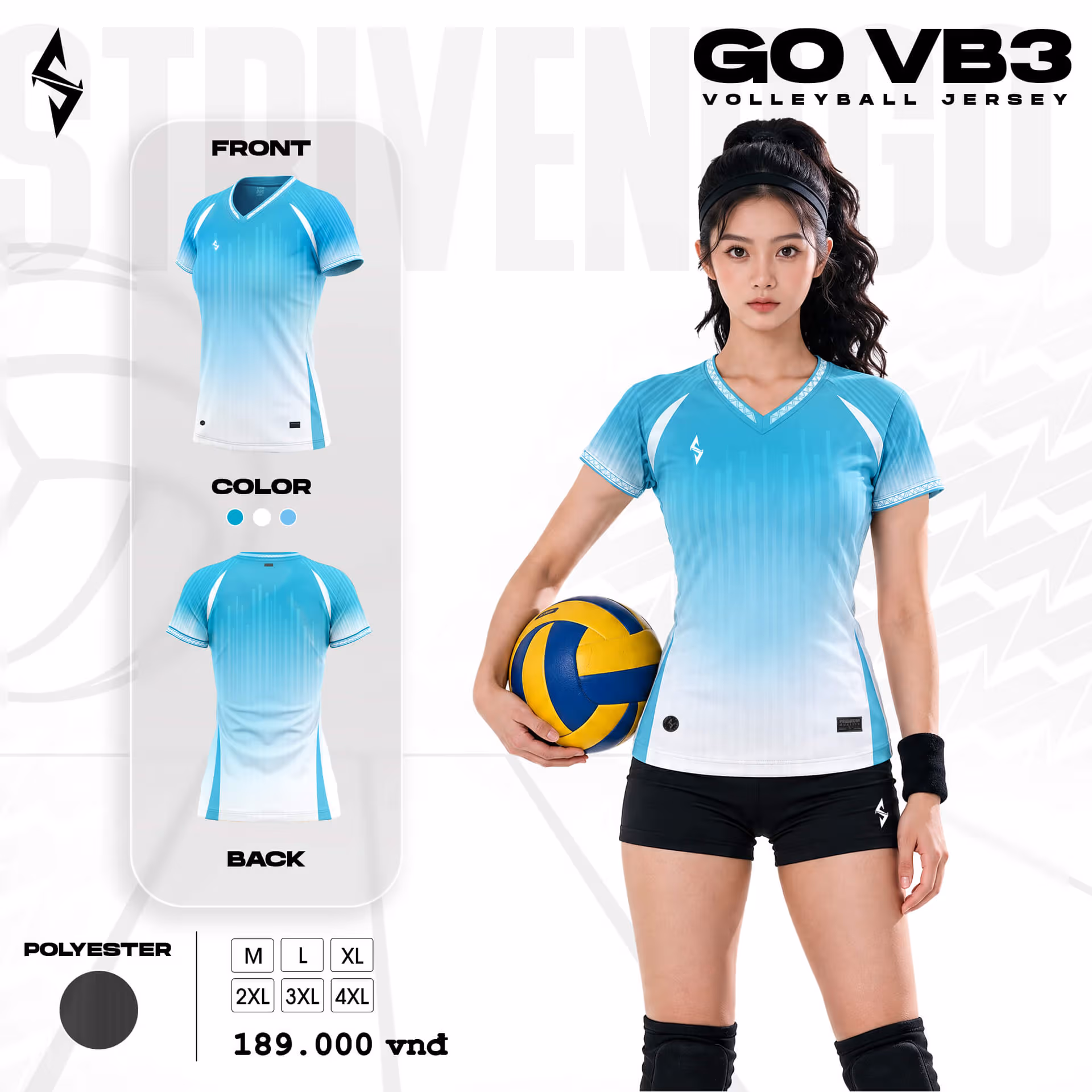 Quần áo bóng chuyền Nữ Strivend GO VB03 Trắng Biển