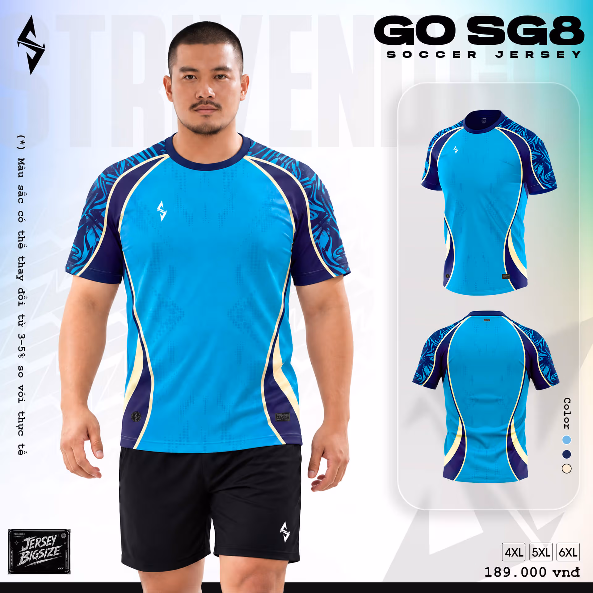 Bộ quần áo bóng đá Strivend Go Big Size SG08 Thiên Thanh