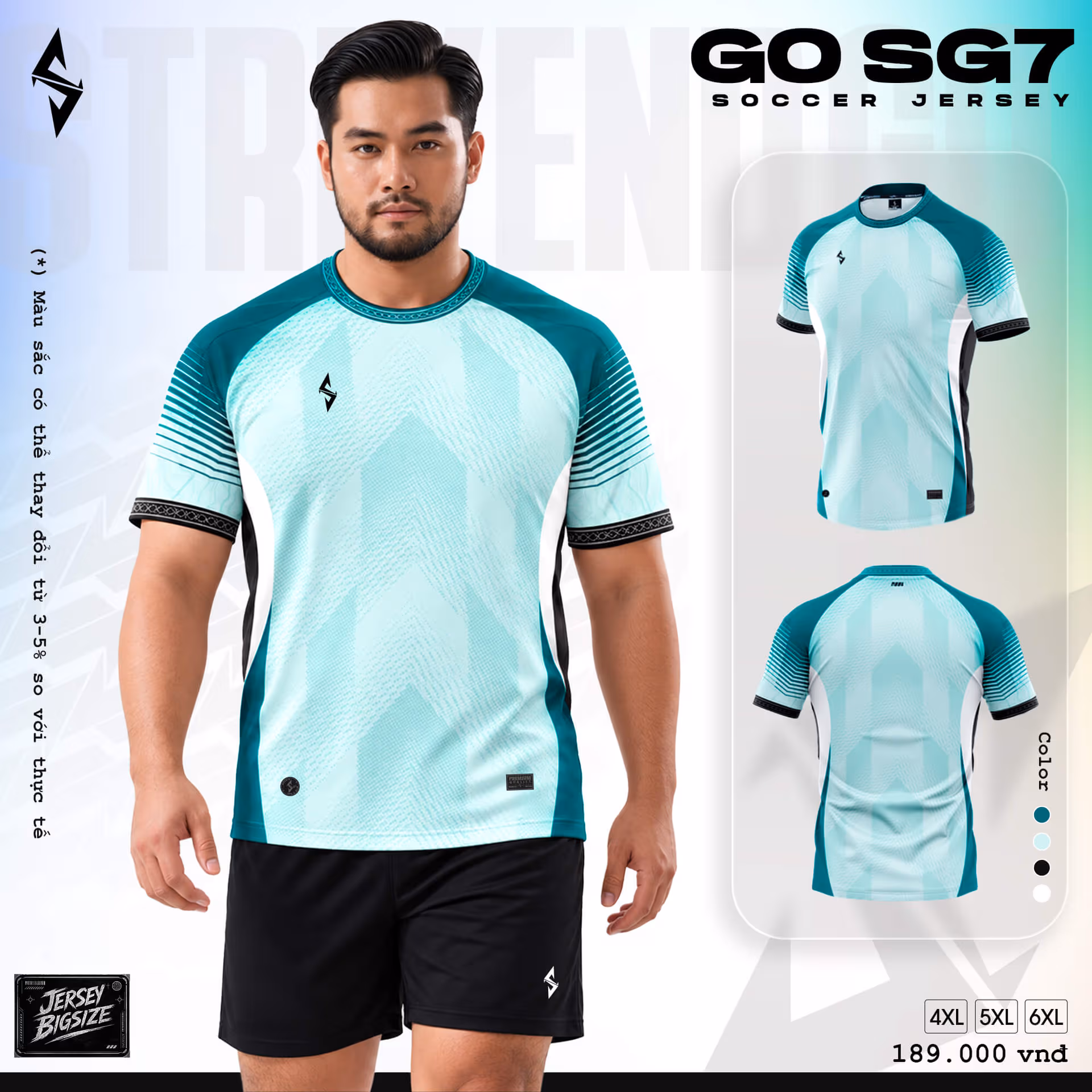 Bộ quần áo bóng đá Strivend Go Big Size SG07 Xanh Ngọc