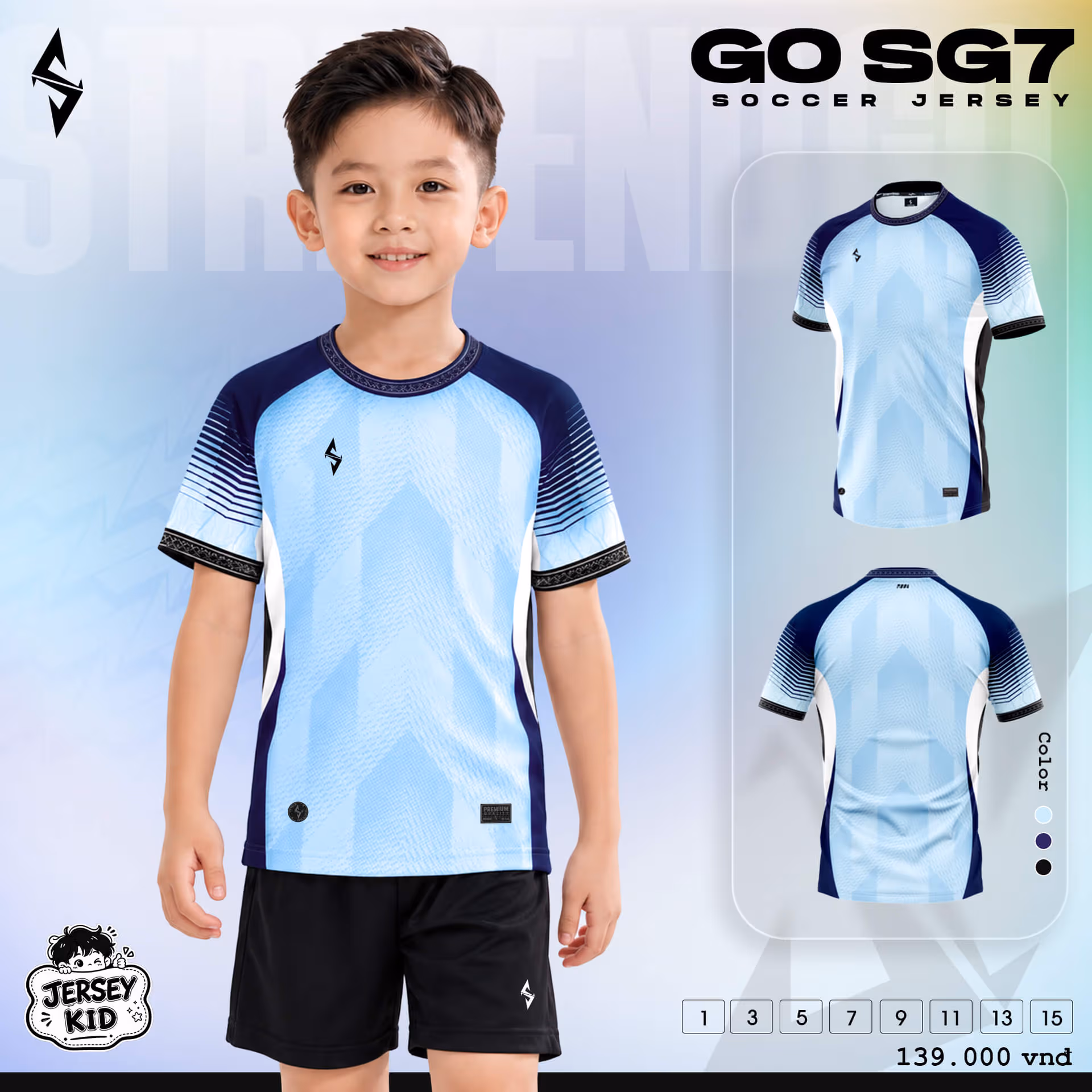 Bộ quần áo bóng đá trẻ em Strivend Go Kid SG07 Xanh Biển