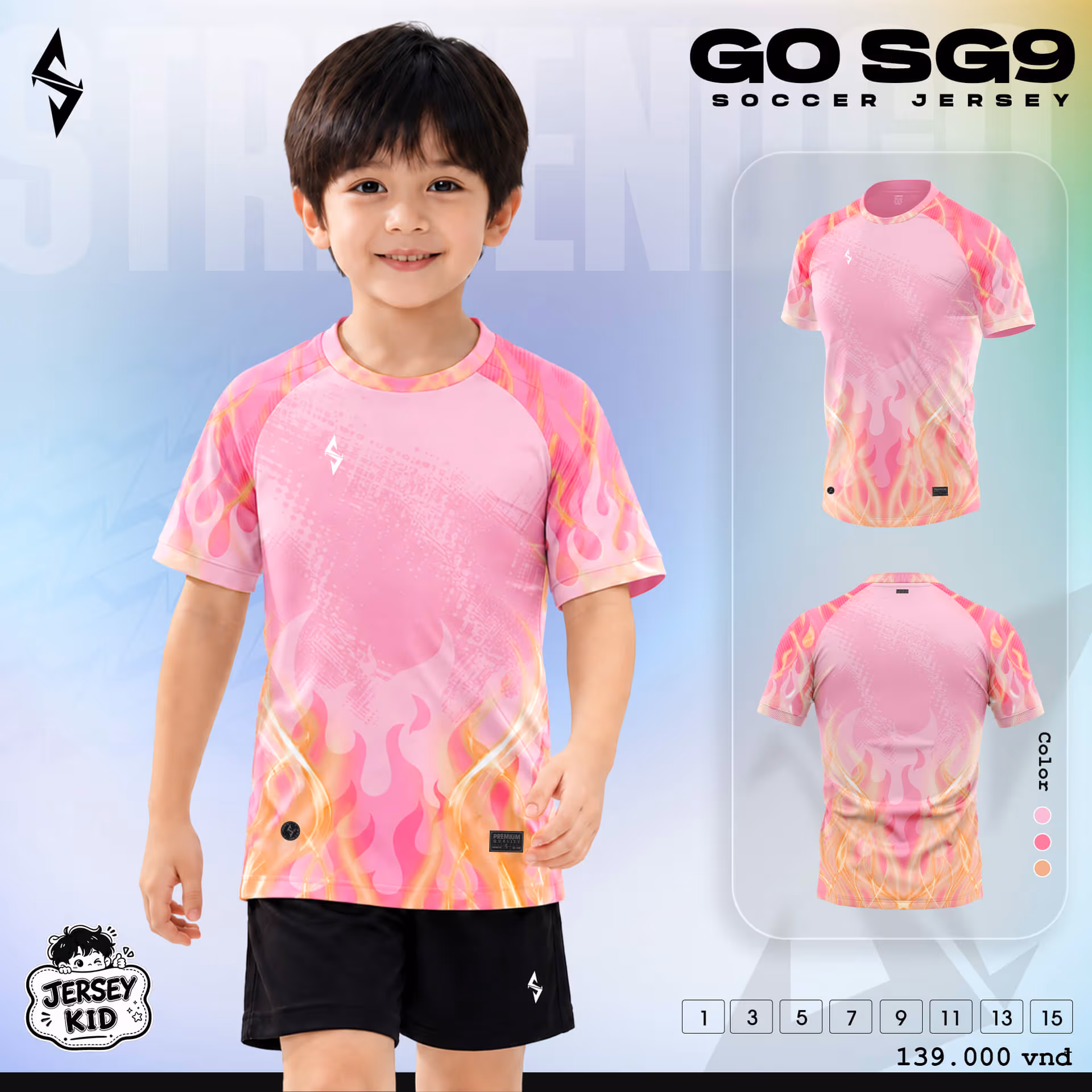 Bộ quần áo bóng đá trẻ em Strivend Go Kid SG09 Hồng