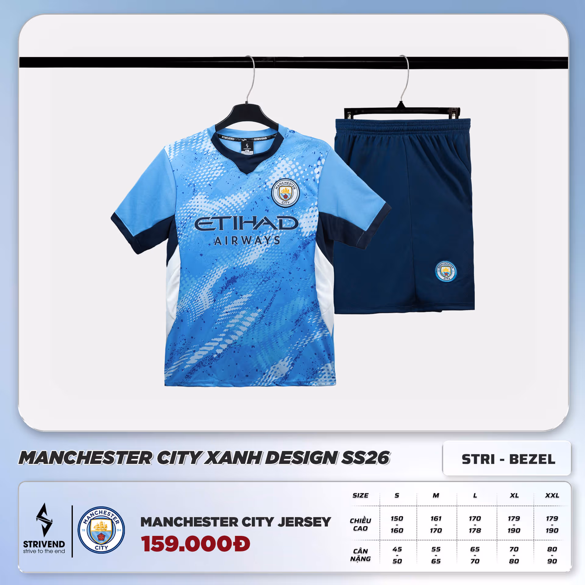 Bộ Quần Áo Bóng Đá Strivend Manchester City Xanh Biển Design SS26