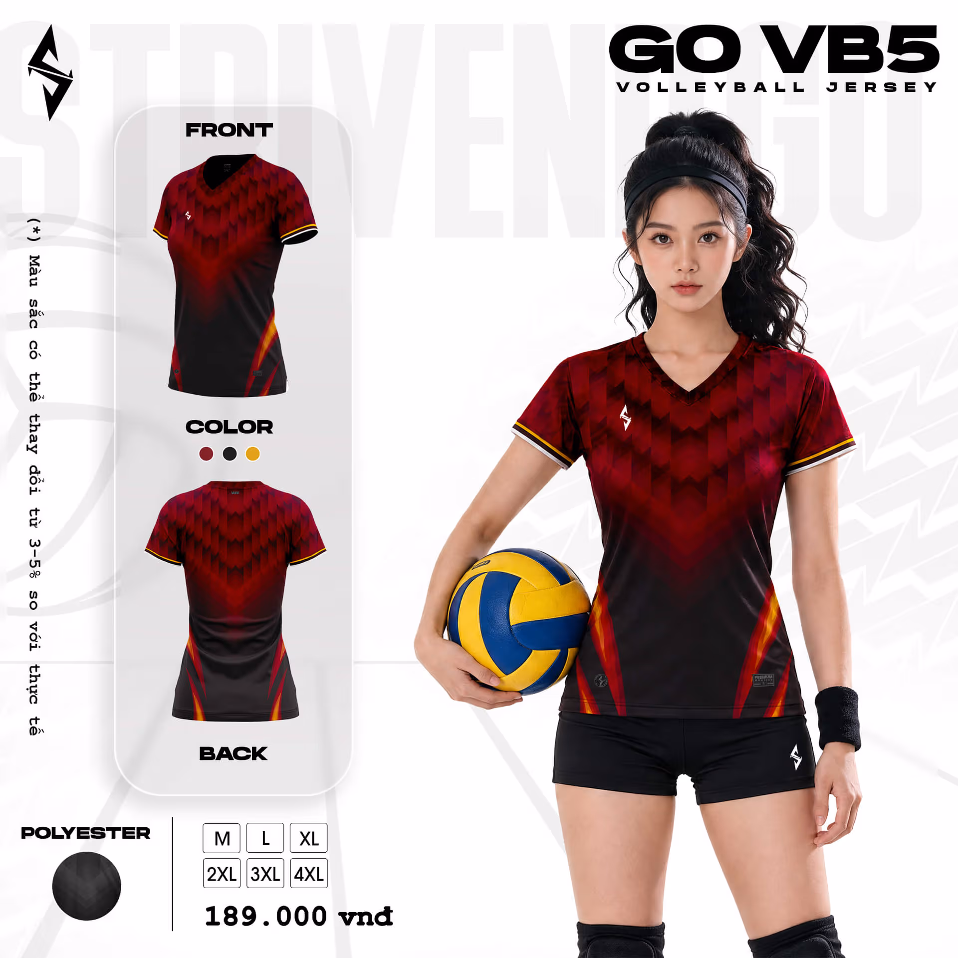 Quần áo bóng chuyền Nữ Strivend GO VB05 Đỏ Đen