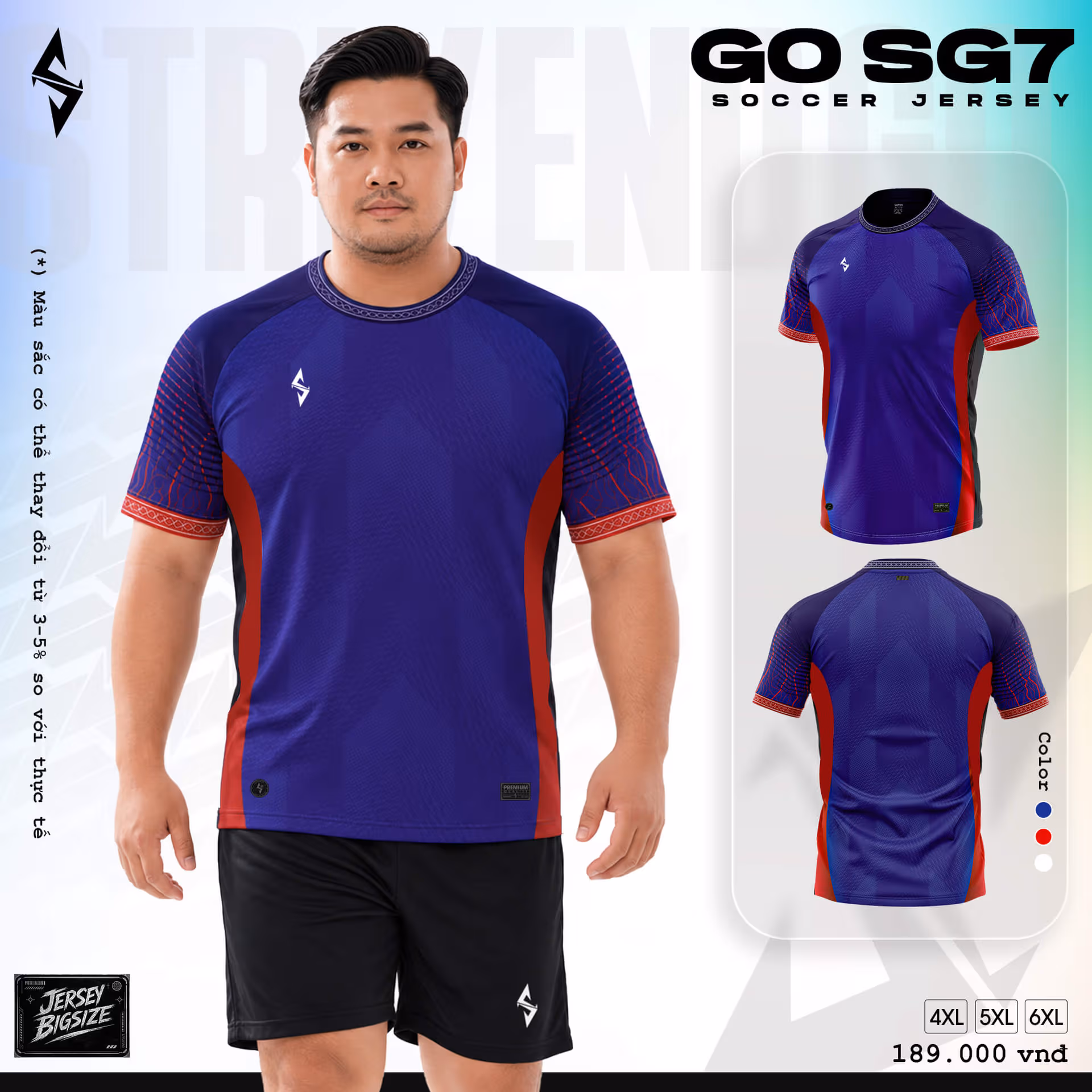 Bộ quần áo bóng đá Strivend Go Big Size SG07 Xanh Navy