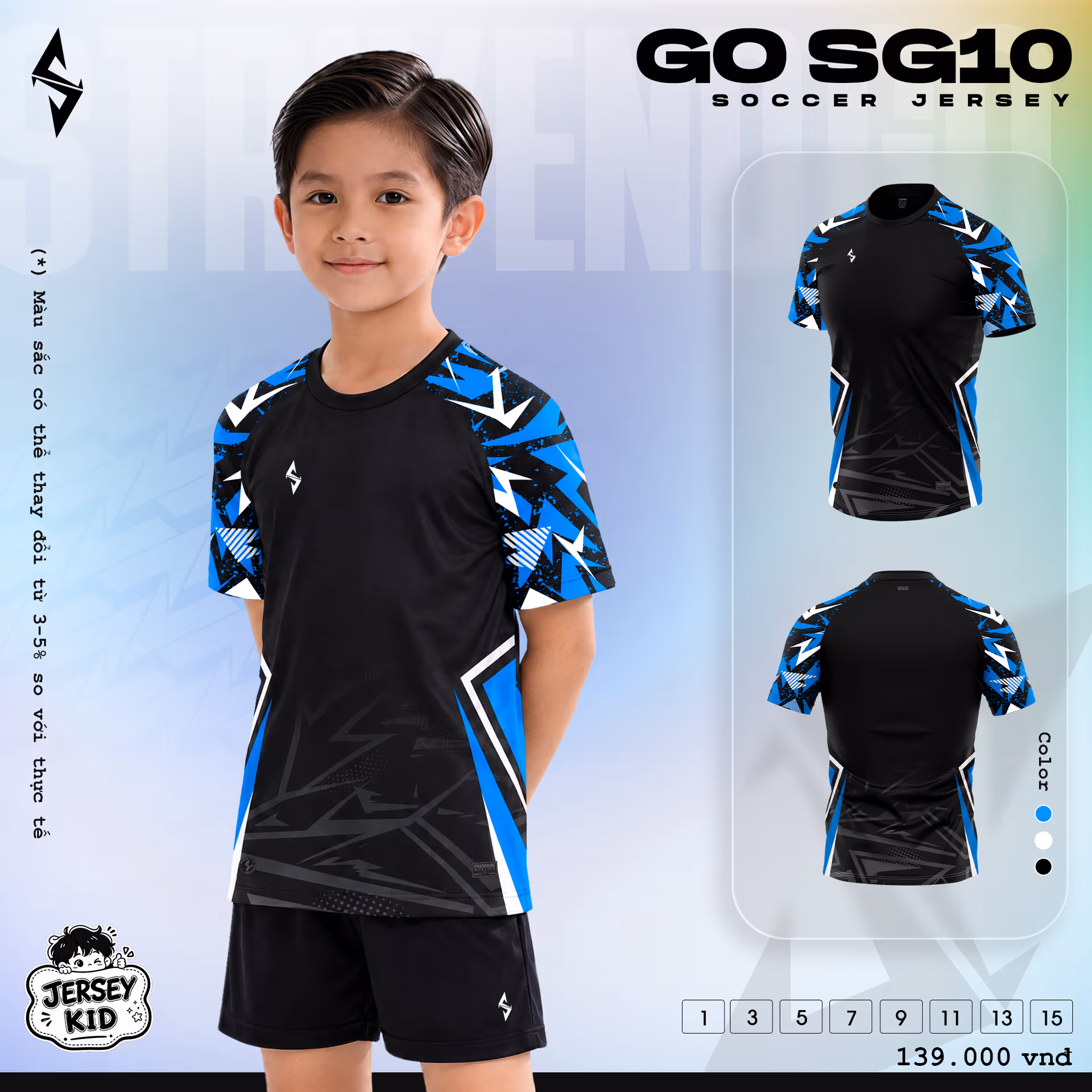 Bộ quần áo bóng đá trẻ em Strivend Go Kid SG10 Đen