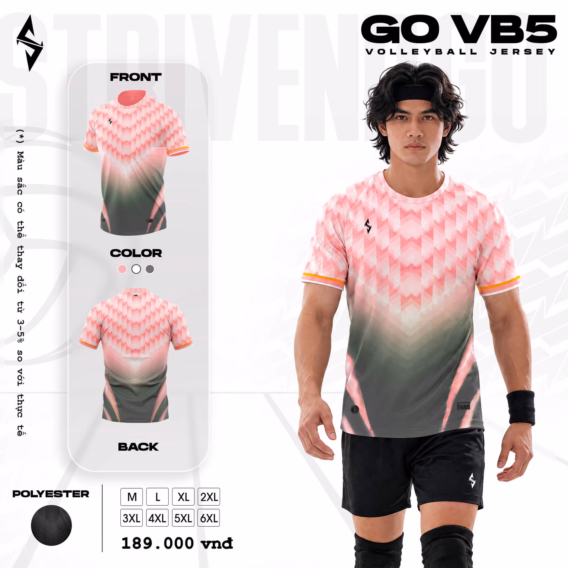Quần áo bóng chuyền Nam Strivend GO VB05 Hồng Xám