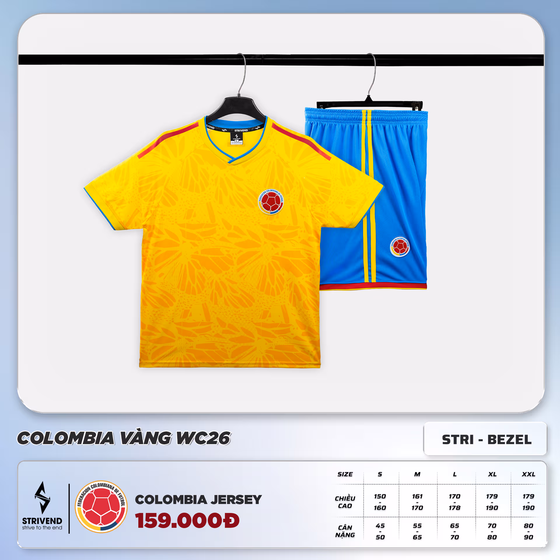 Bộ Quần Áo Bóng Đá Strivend Colombia Vàng WC26