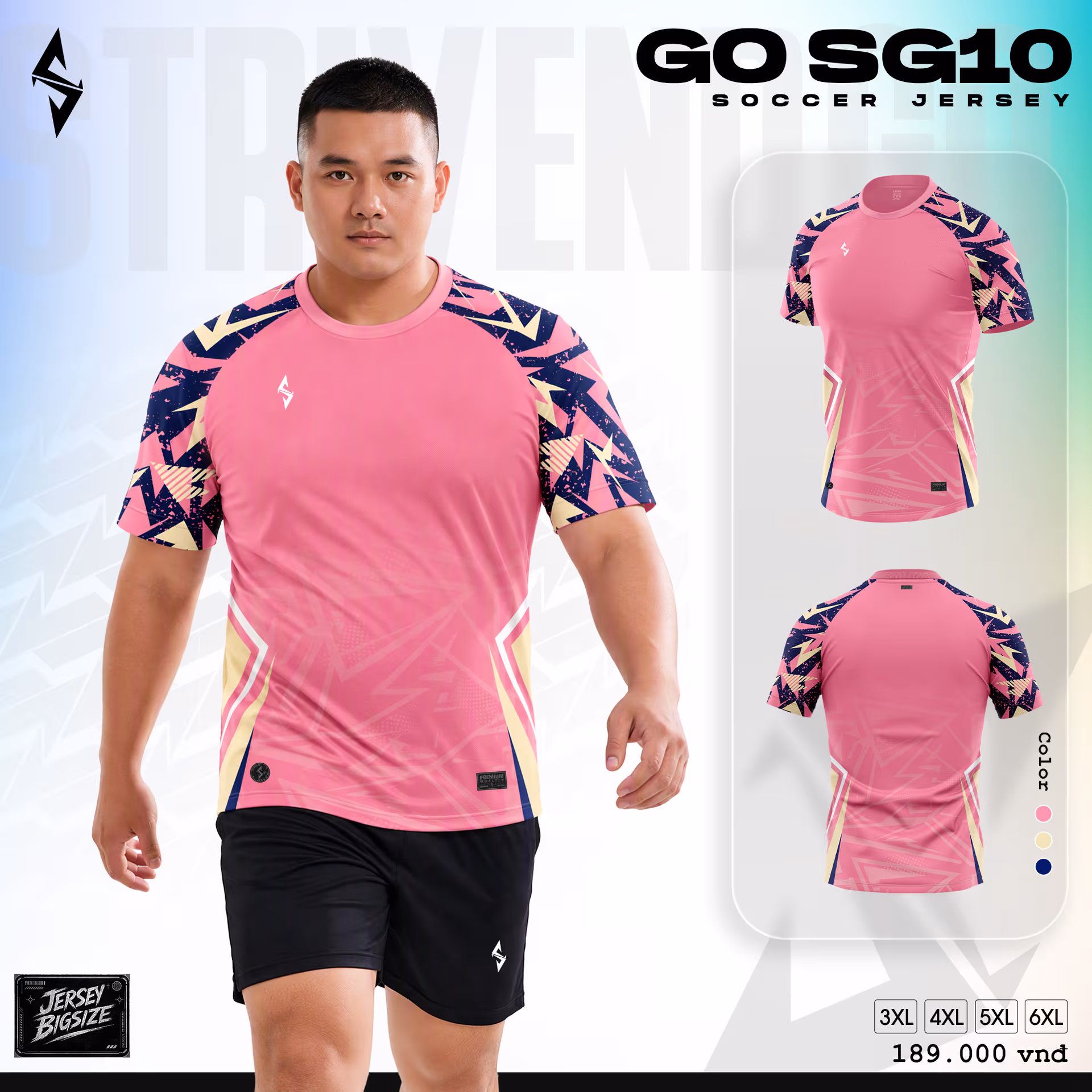Bộ quần áo bóng đá Strivend Go Big Size SG10 Hồng
