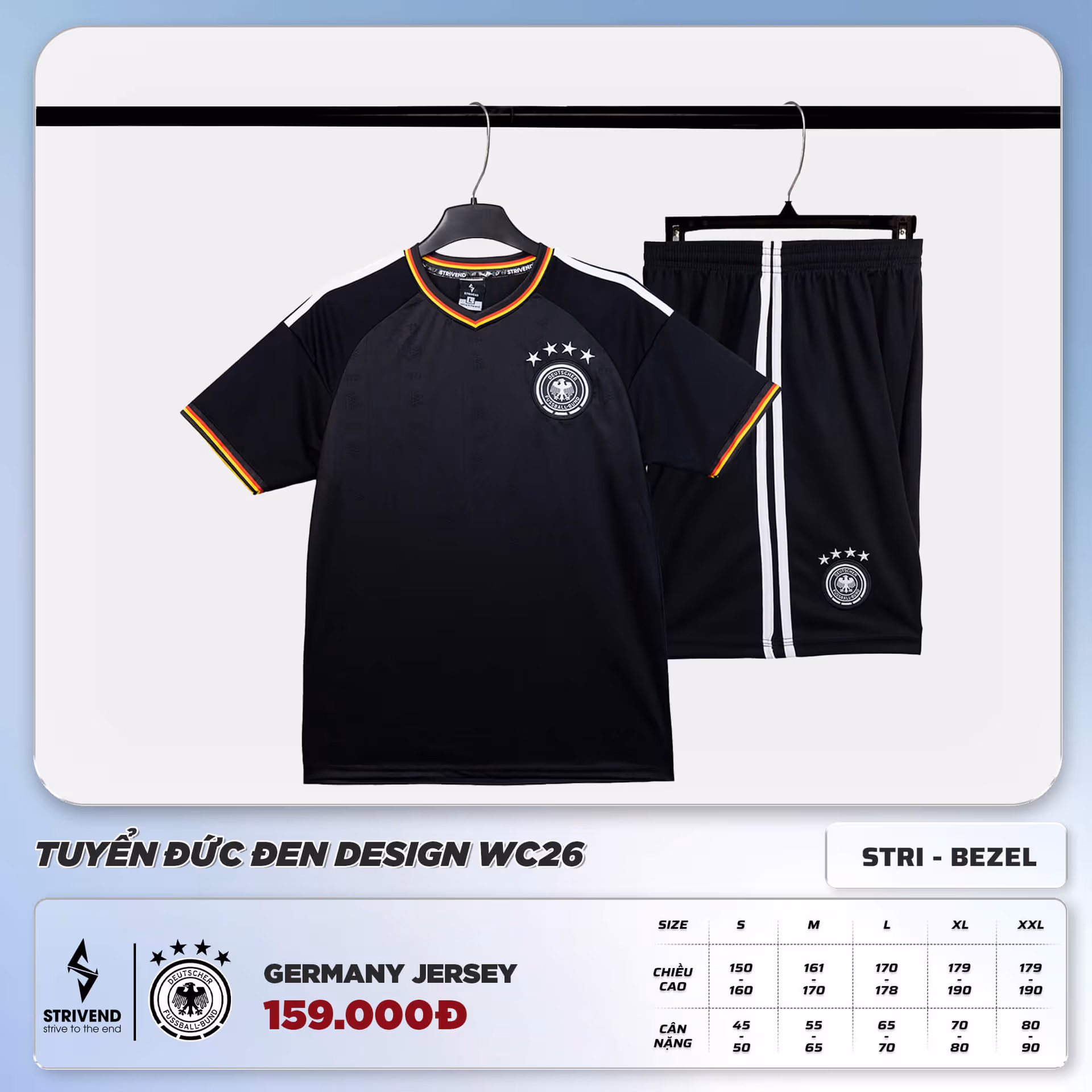 Bộ Quần Áo Bóng Đá Strivend Đức Đen Design W26