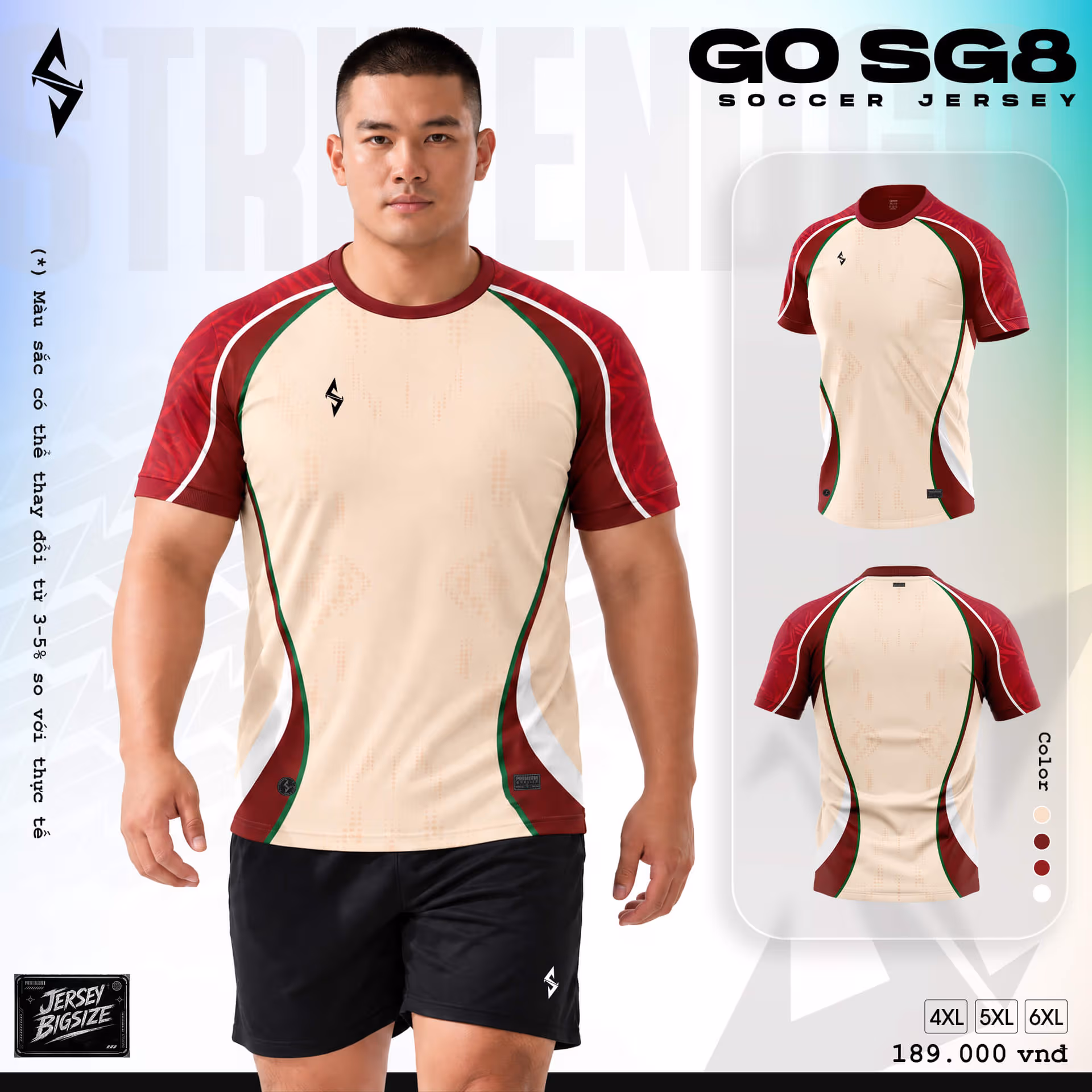 Bộ quần áo bóng đá Strivend Go SG08 Kem Đỏ