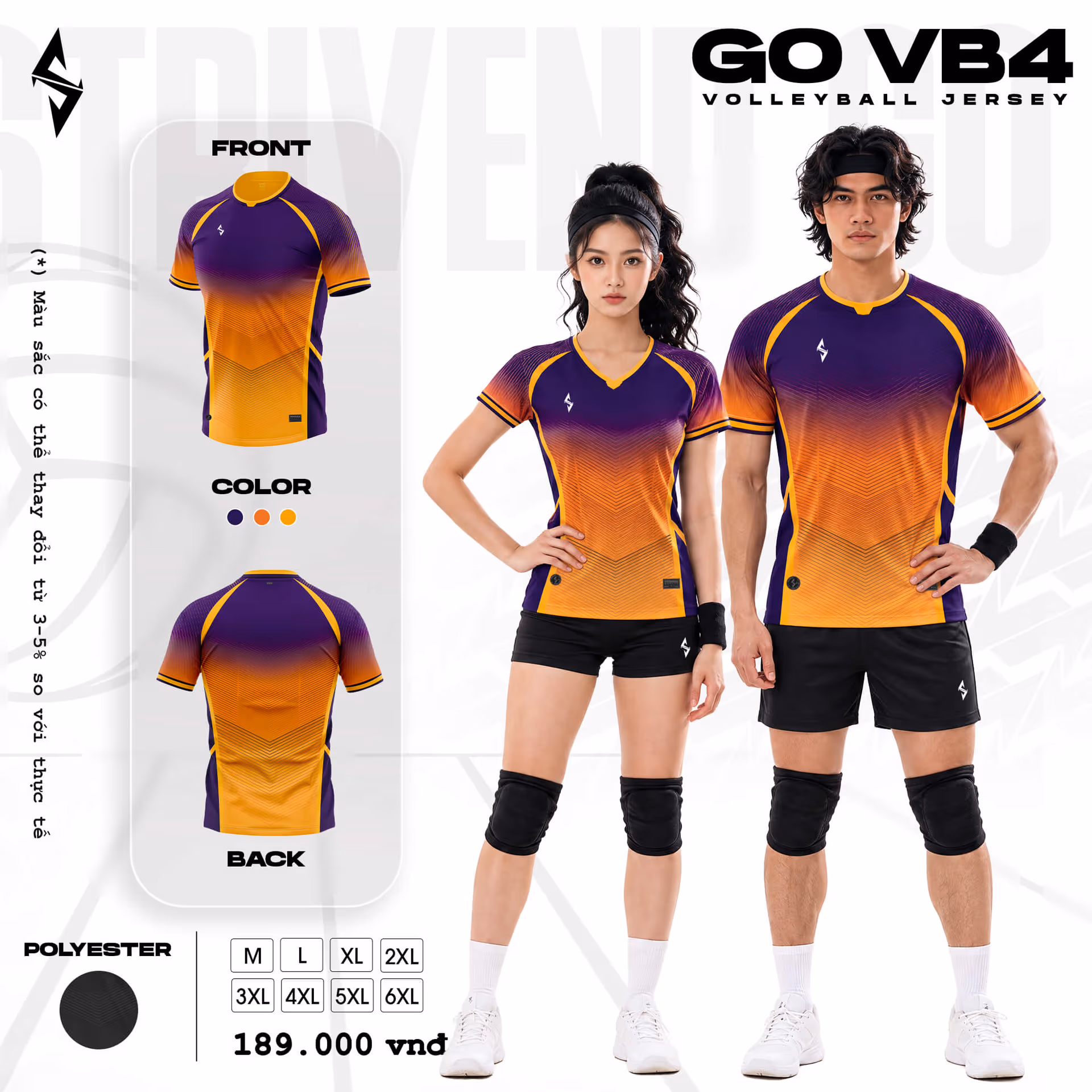 Quần áo bóng chuyền Nam Strivend GO VB04 Tím Cam