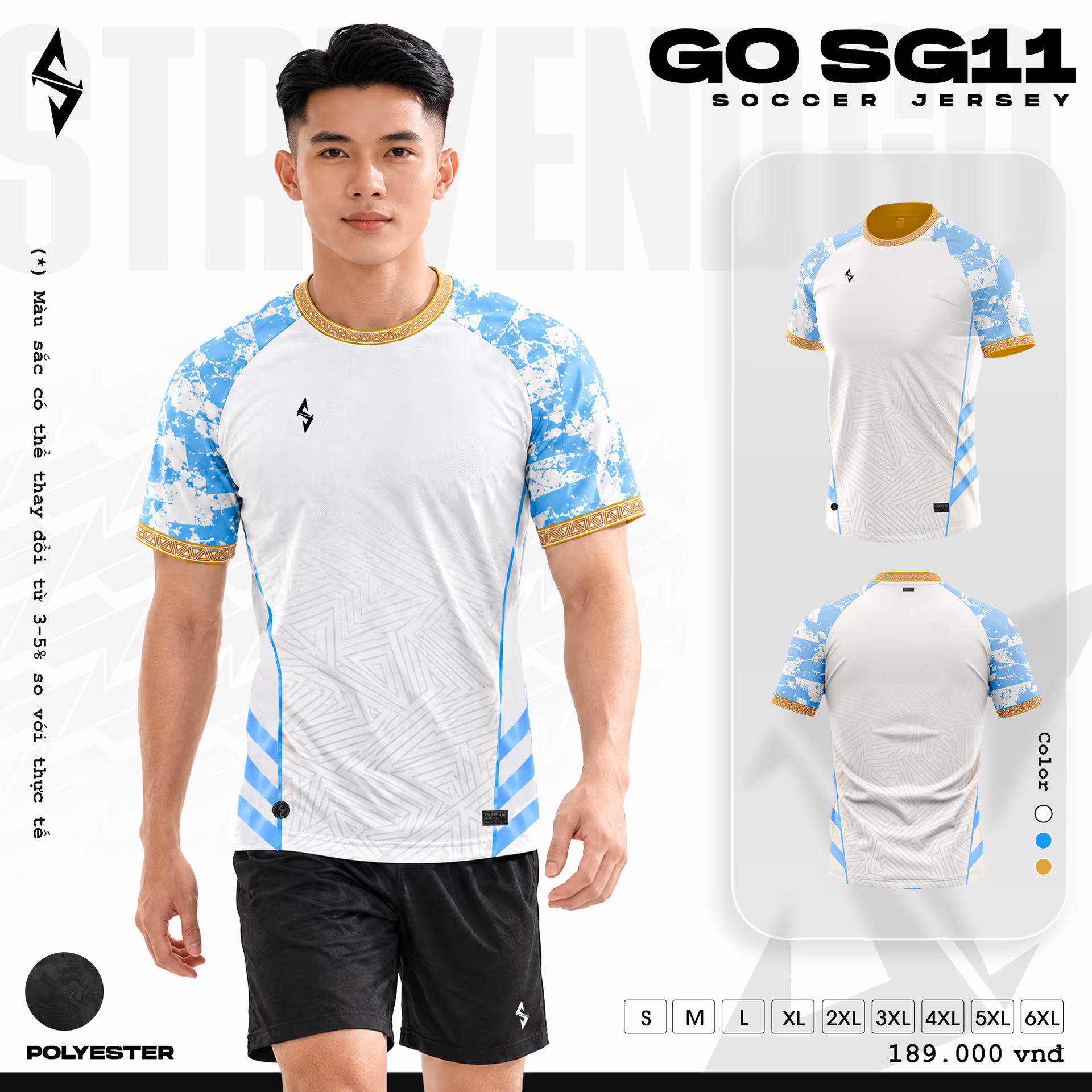 Bộ quần áo bóng đá Strivend Go SG11 Trắng Biển