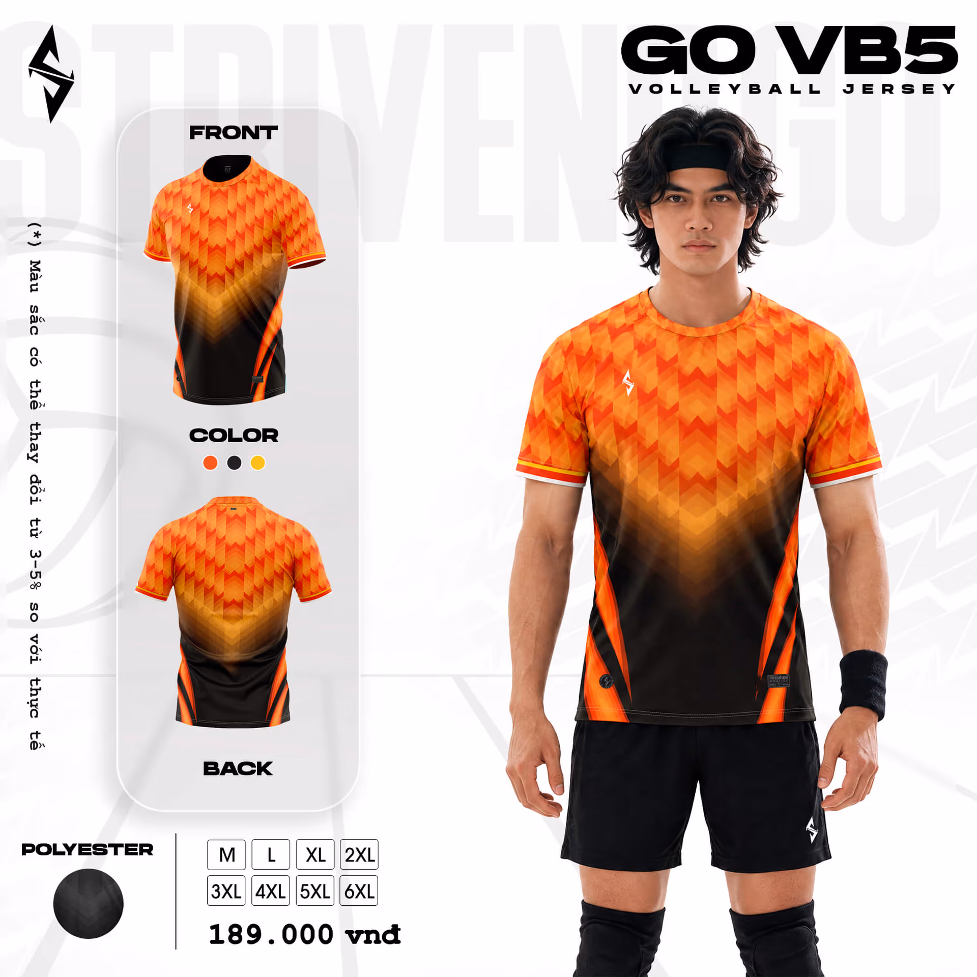 Quần áo bóng chuyền Nam Strivend GO VB05 Cam Đen
