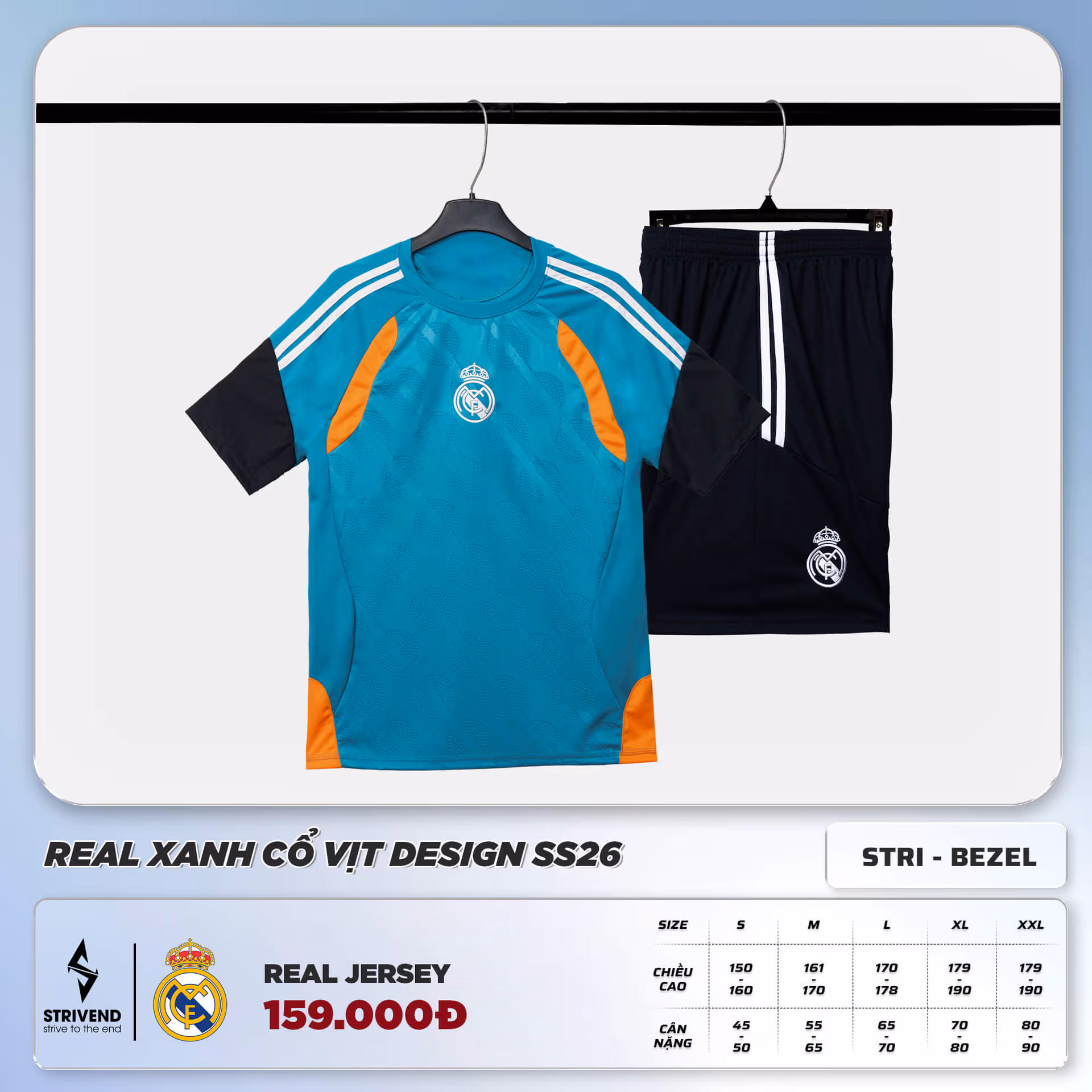Bộ Quần Áo Bóng Đá Strivend Real Cổ Vịt Design SS26