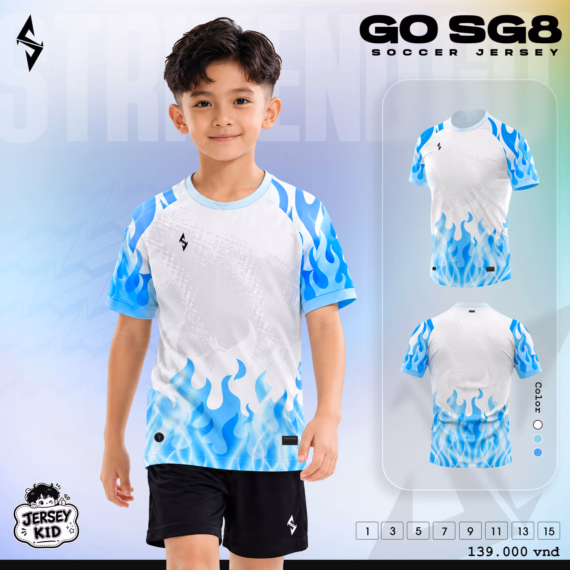 Bộ quần áo bóng đá trẻ em Strivend Go Kid SG09 Trắng Biển