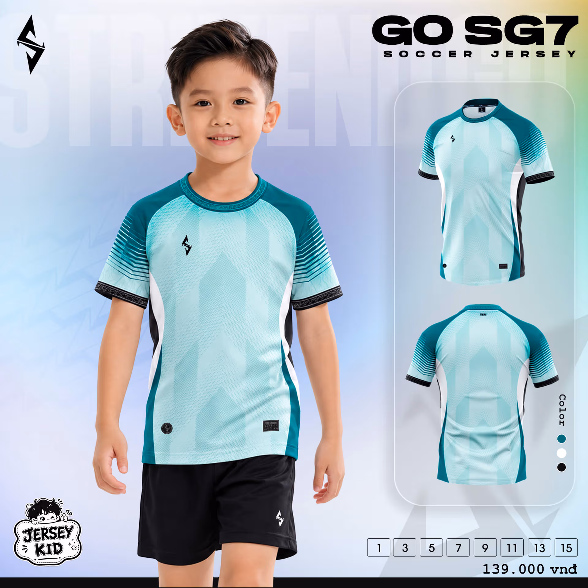 Bộ quần áo bóng đá trẻ em Strivend Go Kid SG07 Xanh Ngọc