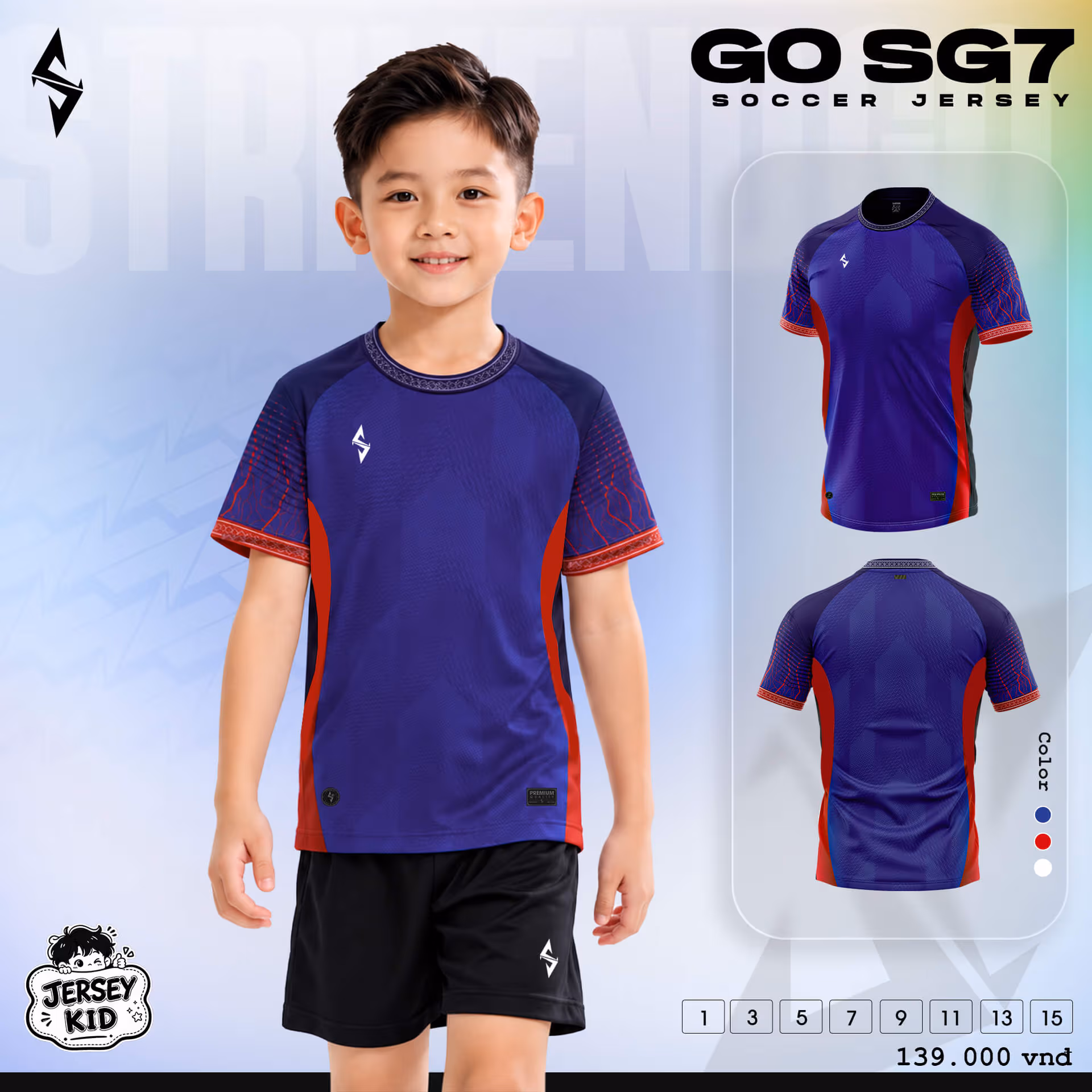 Bộ quần áo bóng đá trẻ em Strivend Go Kid SG07 Xanh Navy