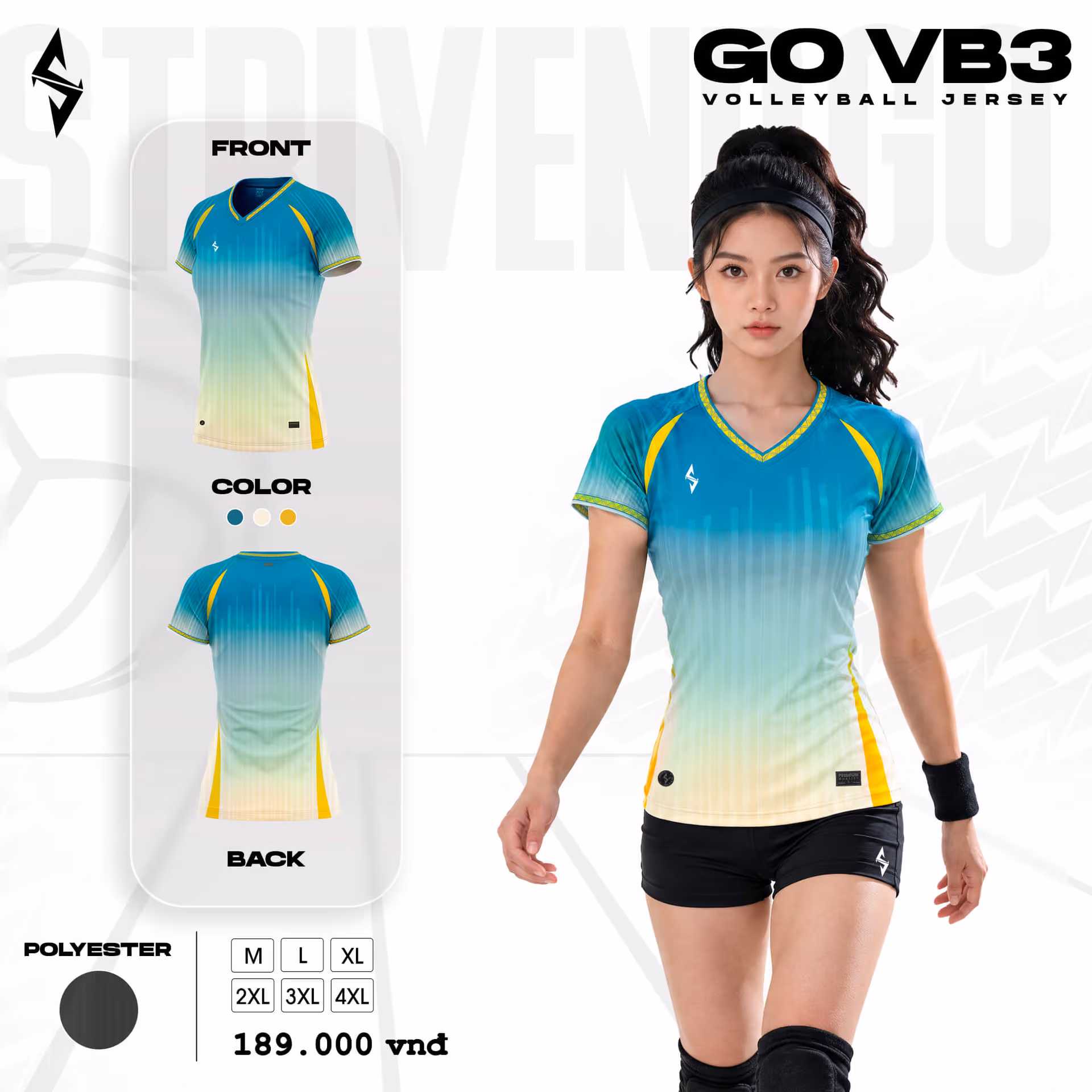 Quần áo bóng chuyền Nữ Strivend GO VB03 Kem Xanh