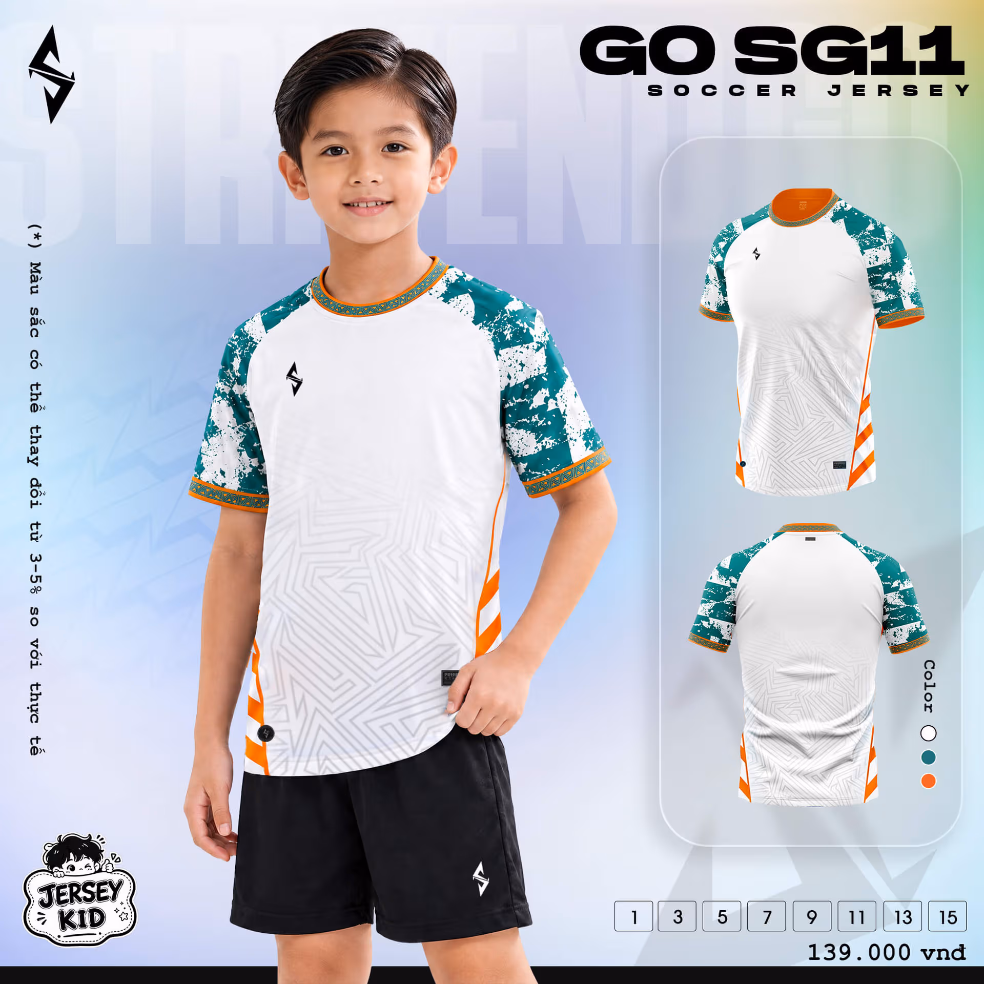 Bộ quần áo bóng đá trẻ em Strivend Go Kid SG11 Trắng Lá