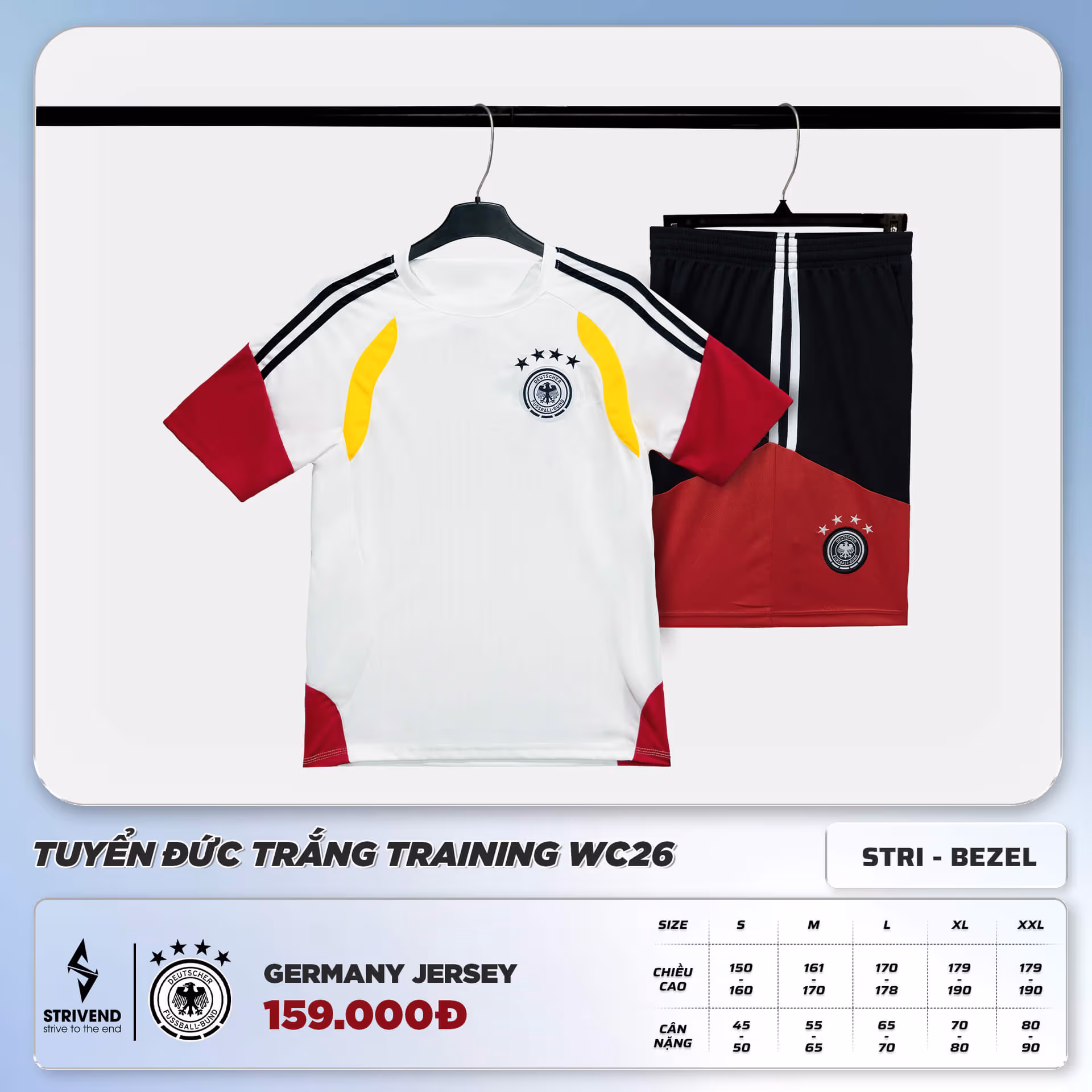 Bộ Quần Áo Bóng Đá Strivend Đức Trắng Training WC26