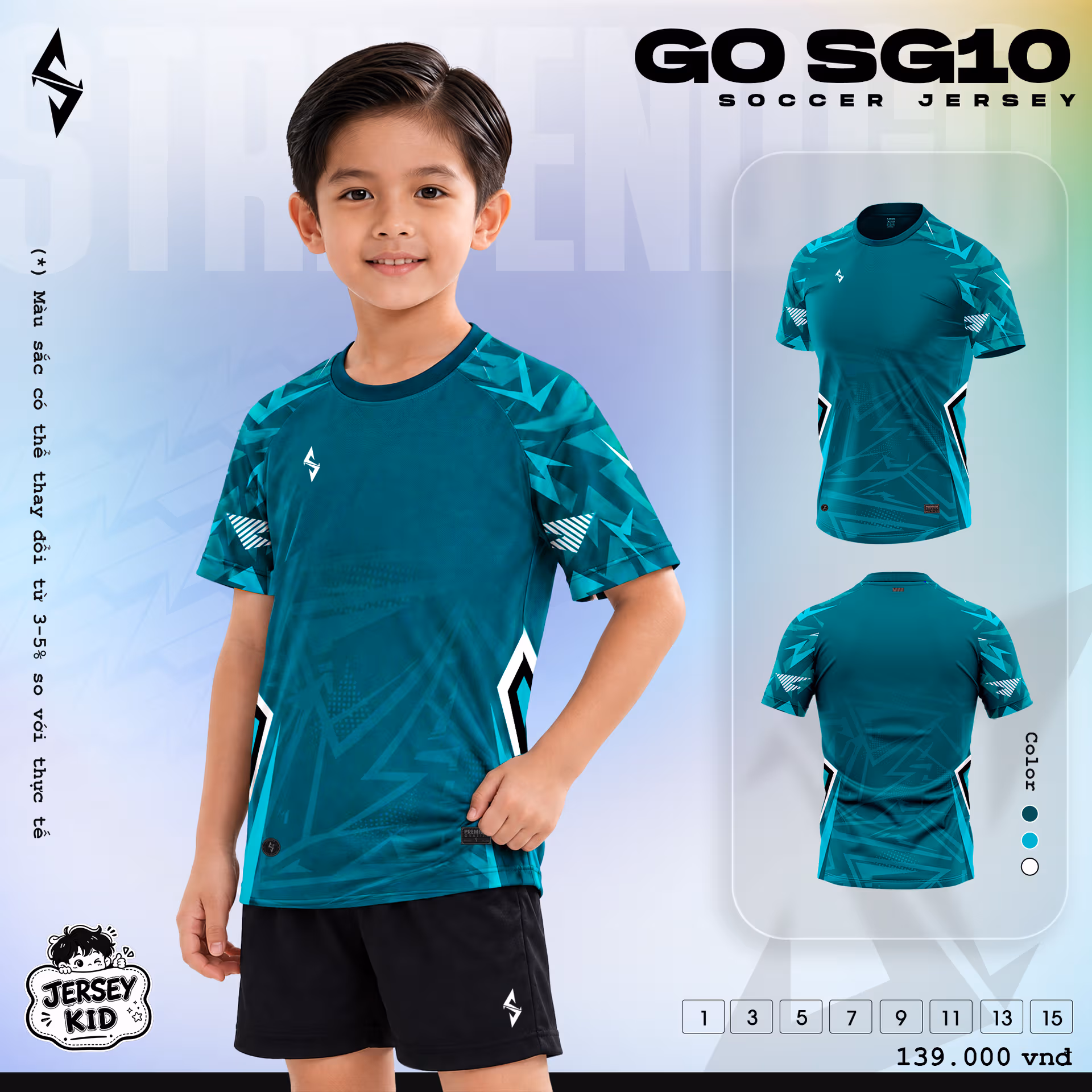 Bộ quần áo bóng đá trẻ em Strivend Go Kid SG10 Lông Công