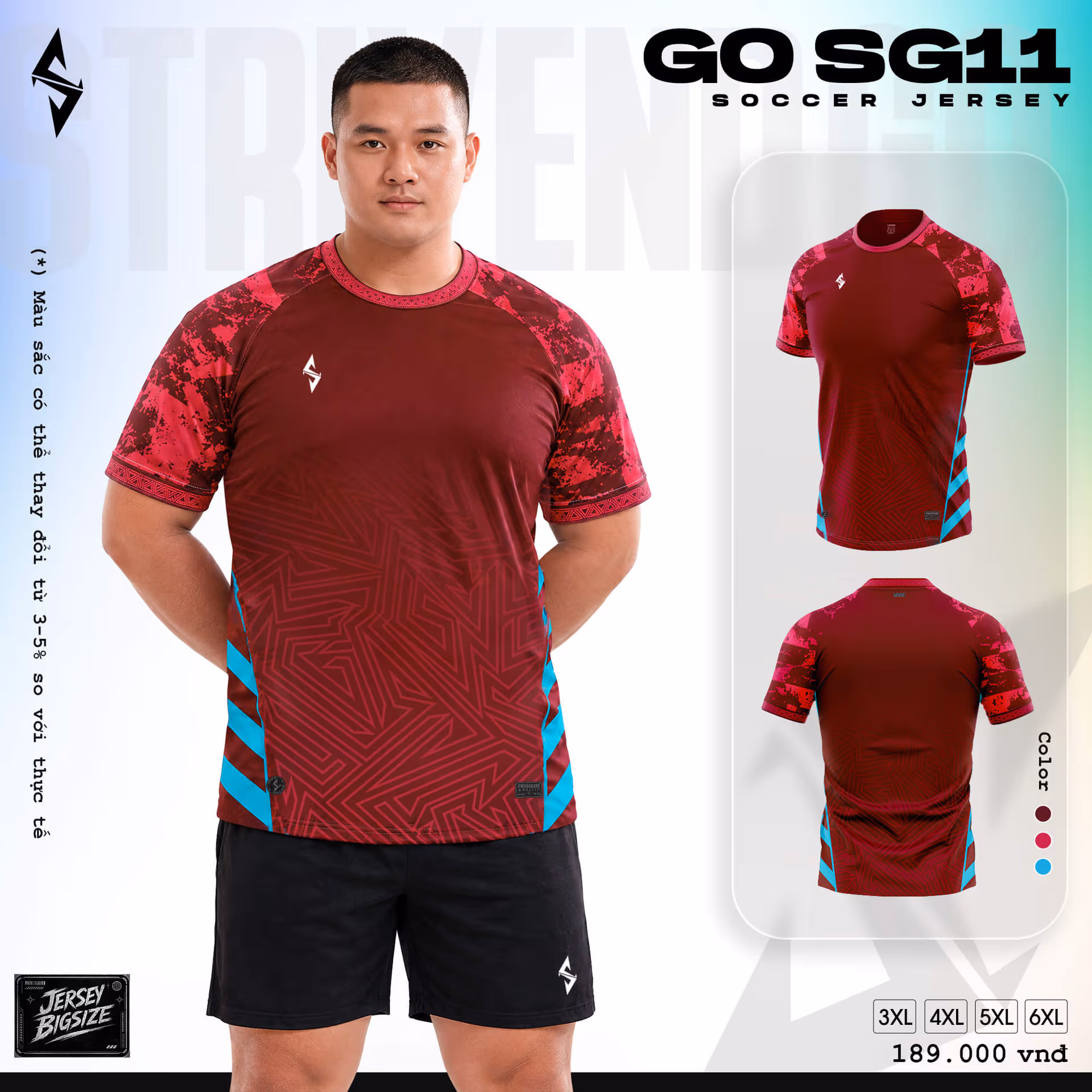 Bộ quần áo bóng đá Strivend Go Big Size SG11 Đỏ Đô