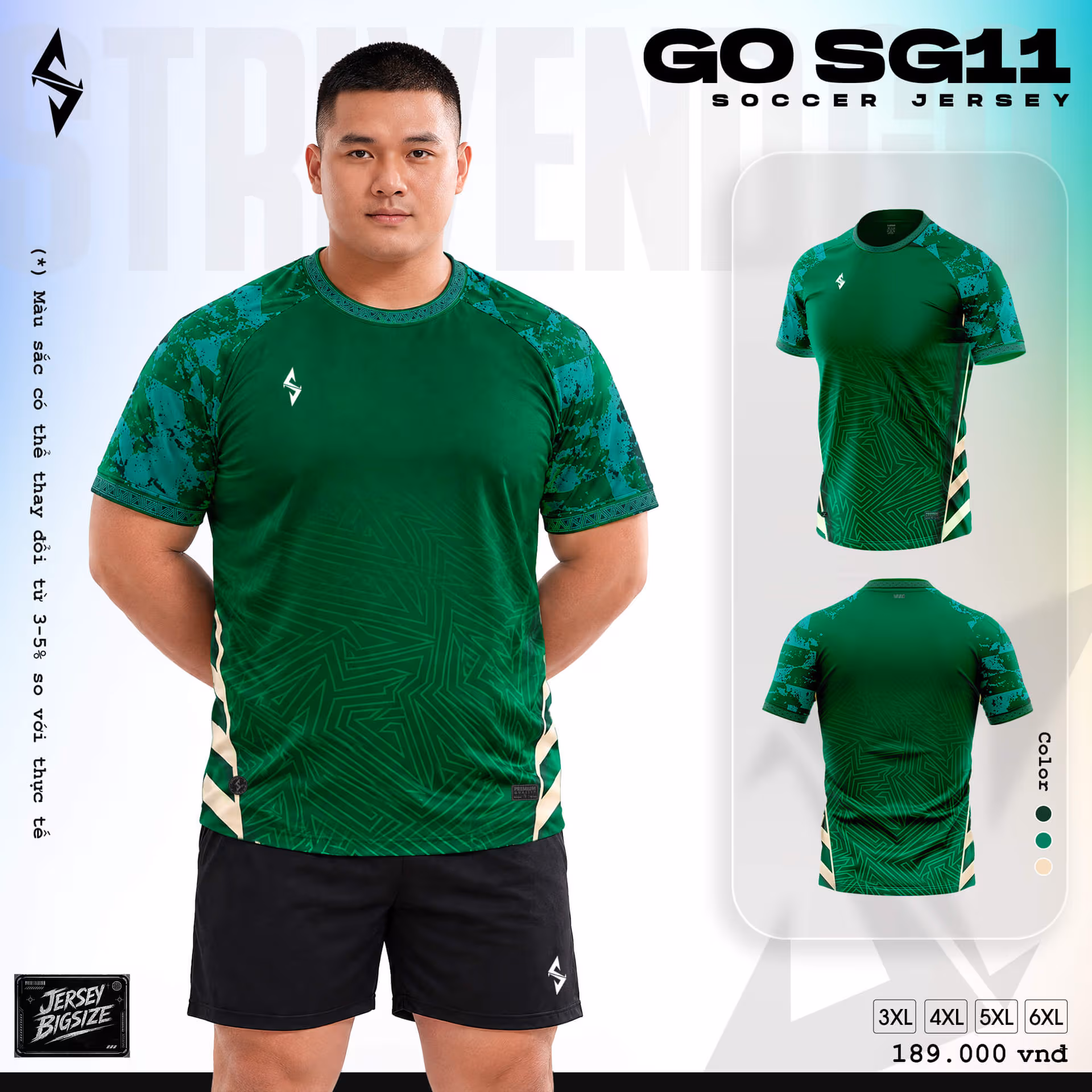 Bộ quần áo bóng đá Strivend Go Big Size SG11 Xanh Lá