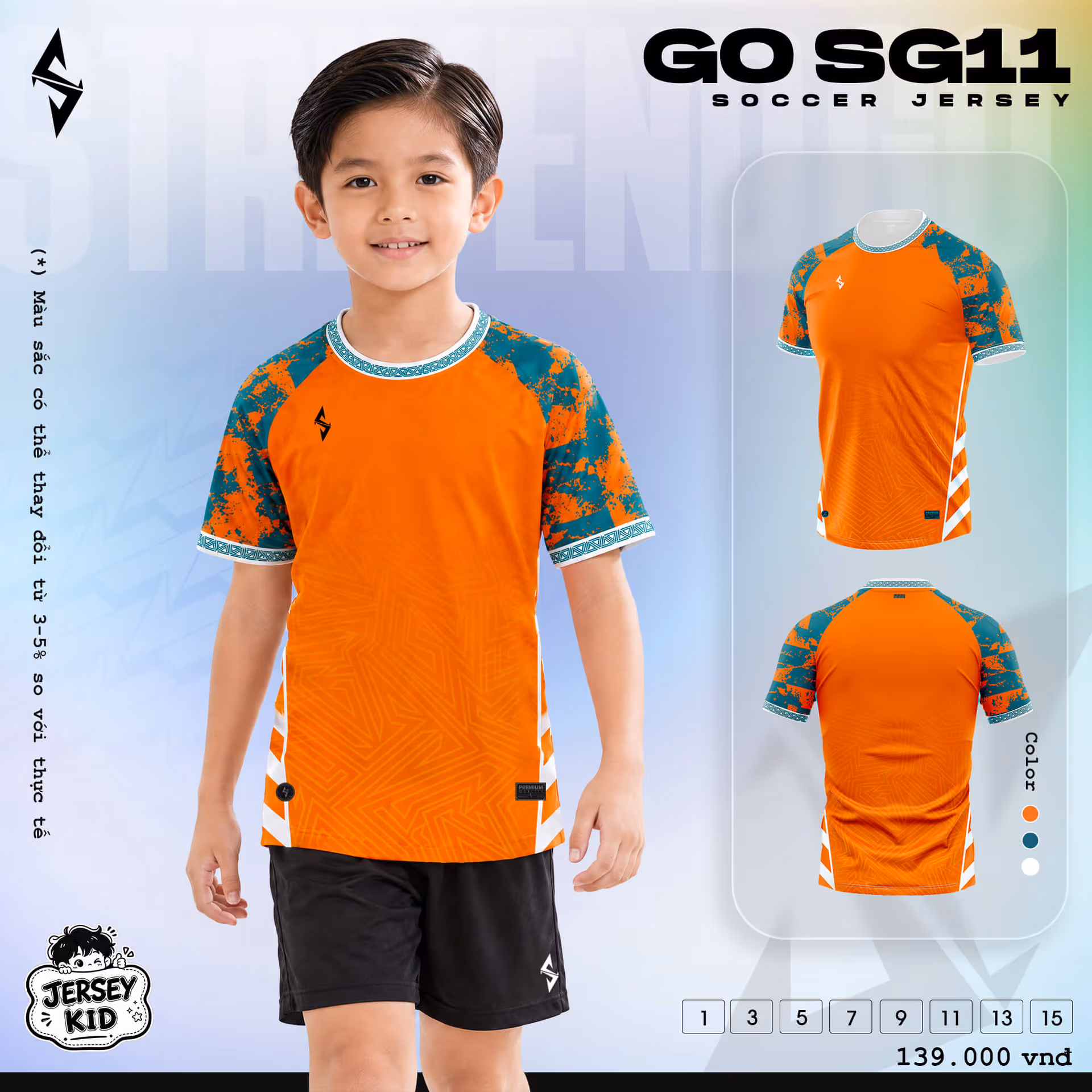 Bộ quần áo bóng đá trẻ em Strivend Go Kid SG11 Cam