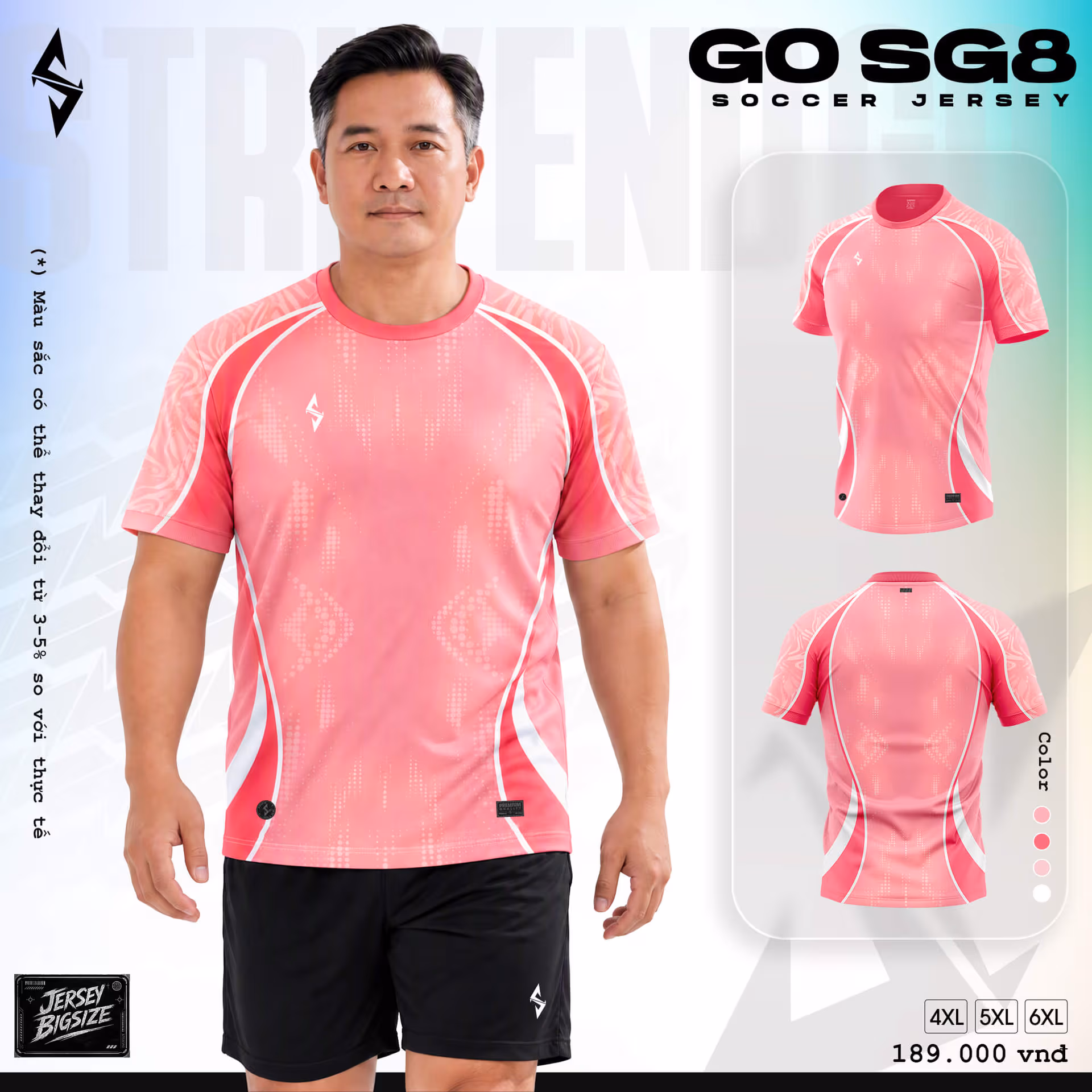 Bộ quần áo bóng đá Strivend Go Big Size SG08 Hồng