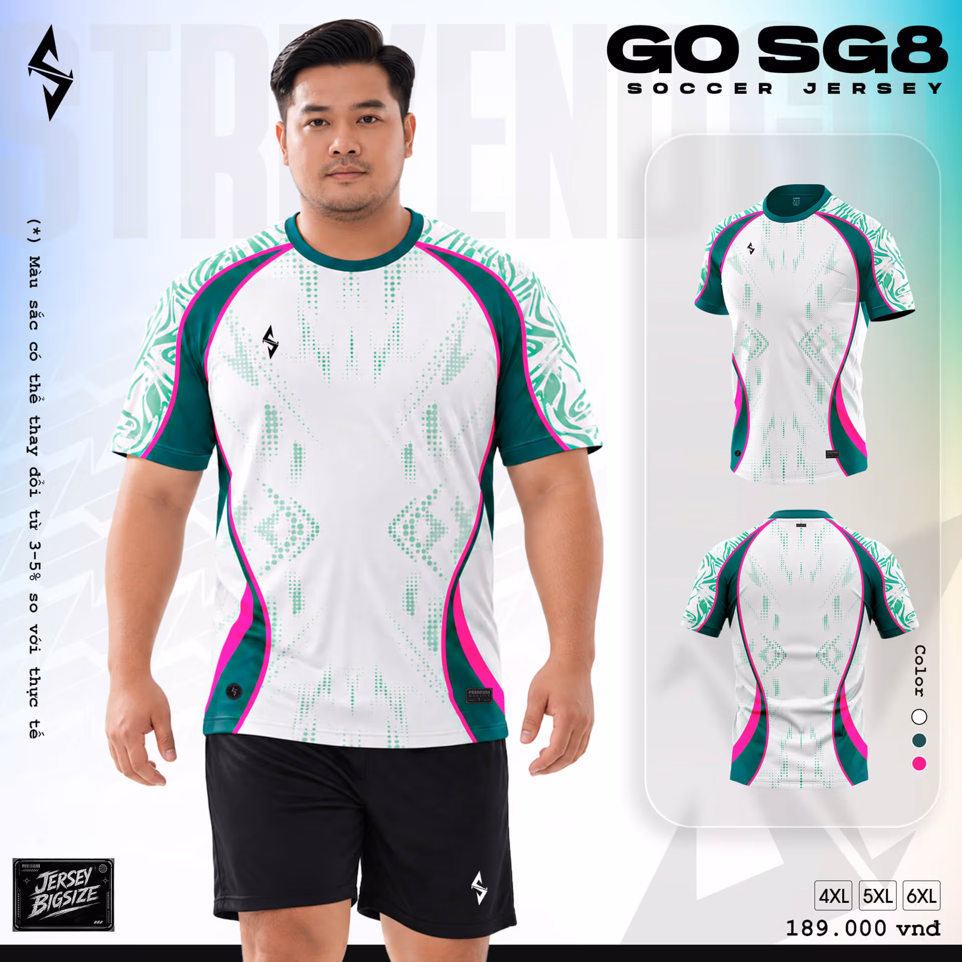 Bộ quần áo bóng đá Strivend Go Big Size SG08 Trắng