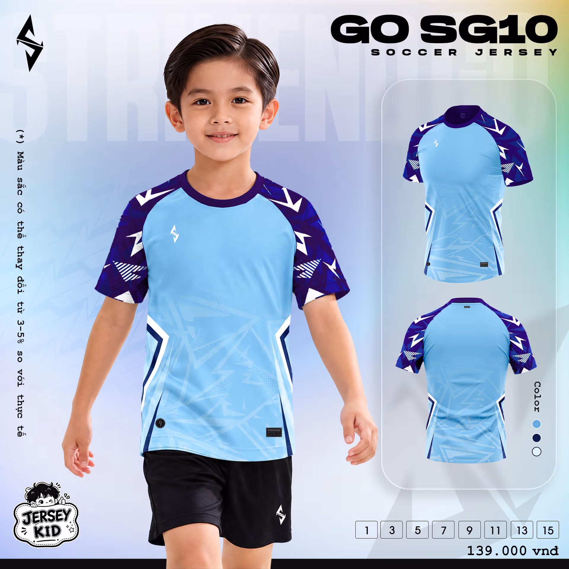 Bộ quần áo bóng đá trẻ em Strivend Go Kid SG10 Xanh Biển