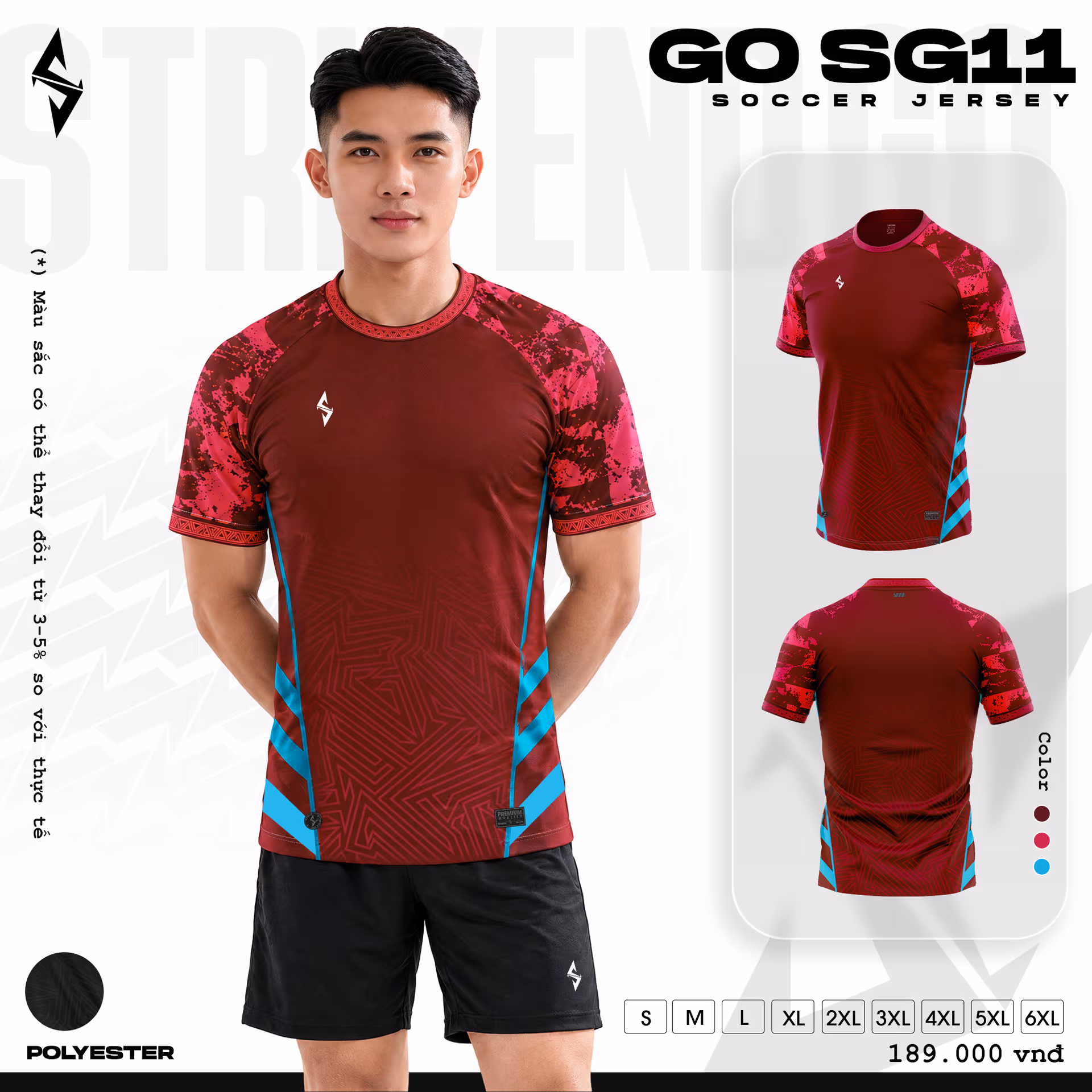 Bộ quần áo bóng đá Strivend Go SG11 Đỏ Đô