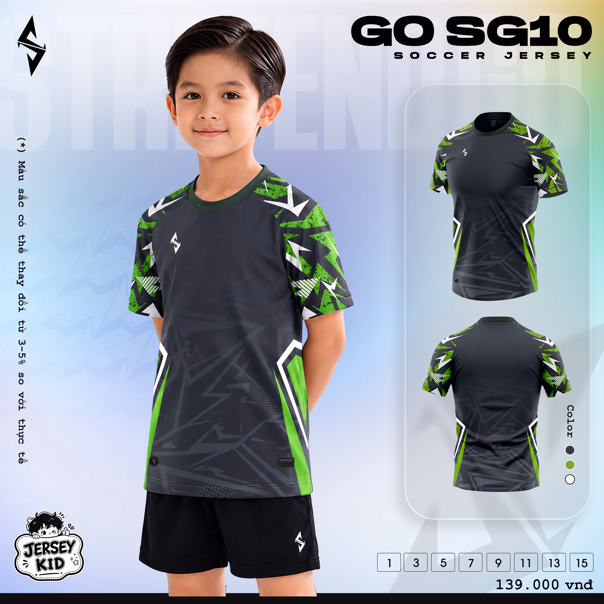 Bộ quần áo bóng đá trẻ em Strivend Go Kid SG10 Xám