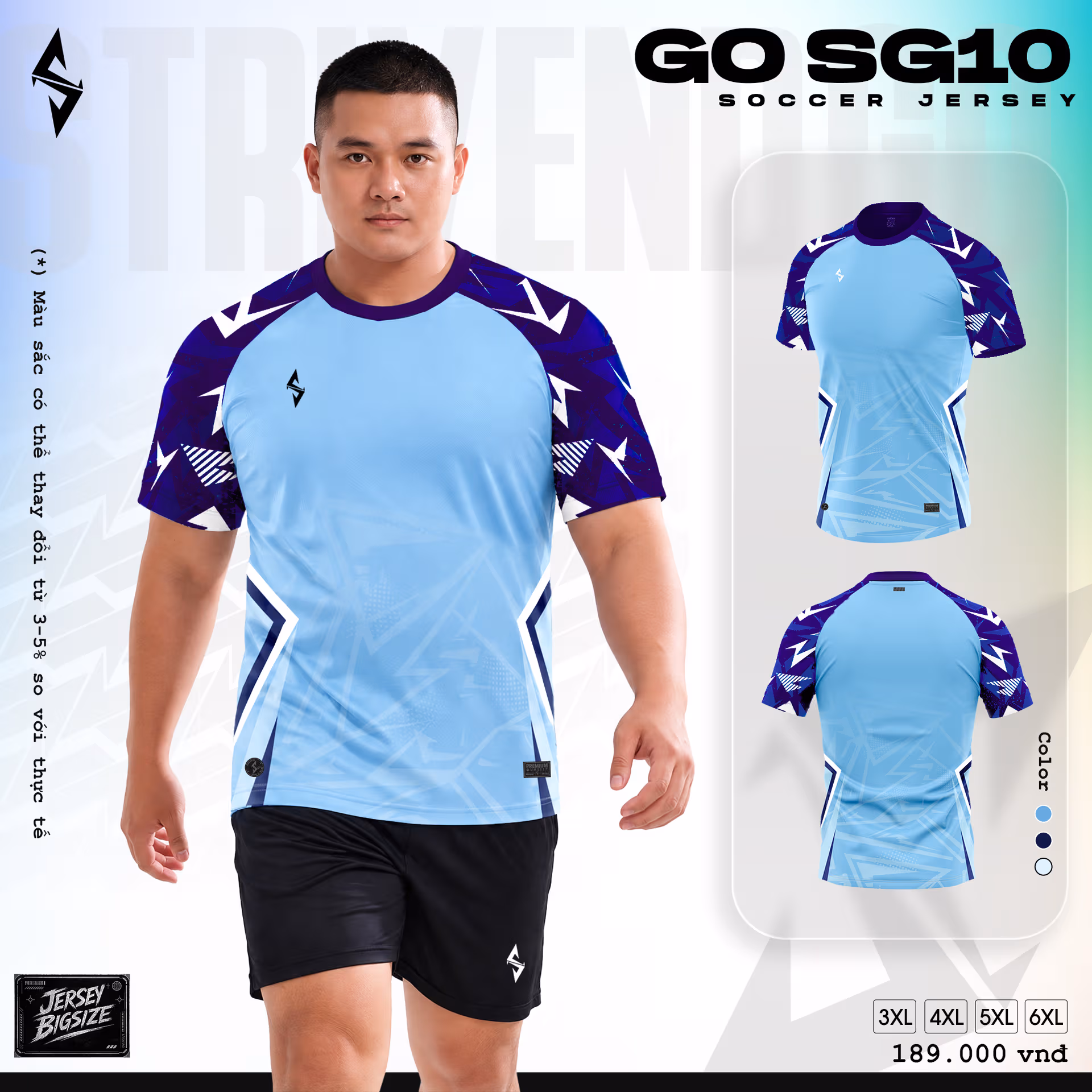 Bộ quần áo bóng đá Strivend Go Big Size SG10 Xanh Biển