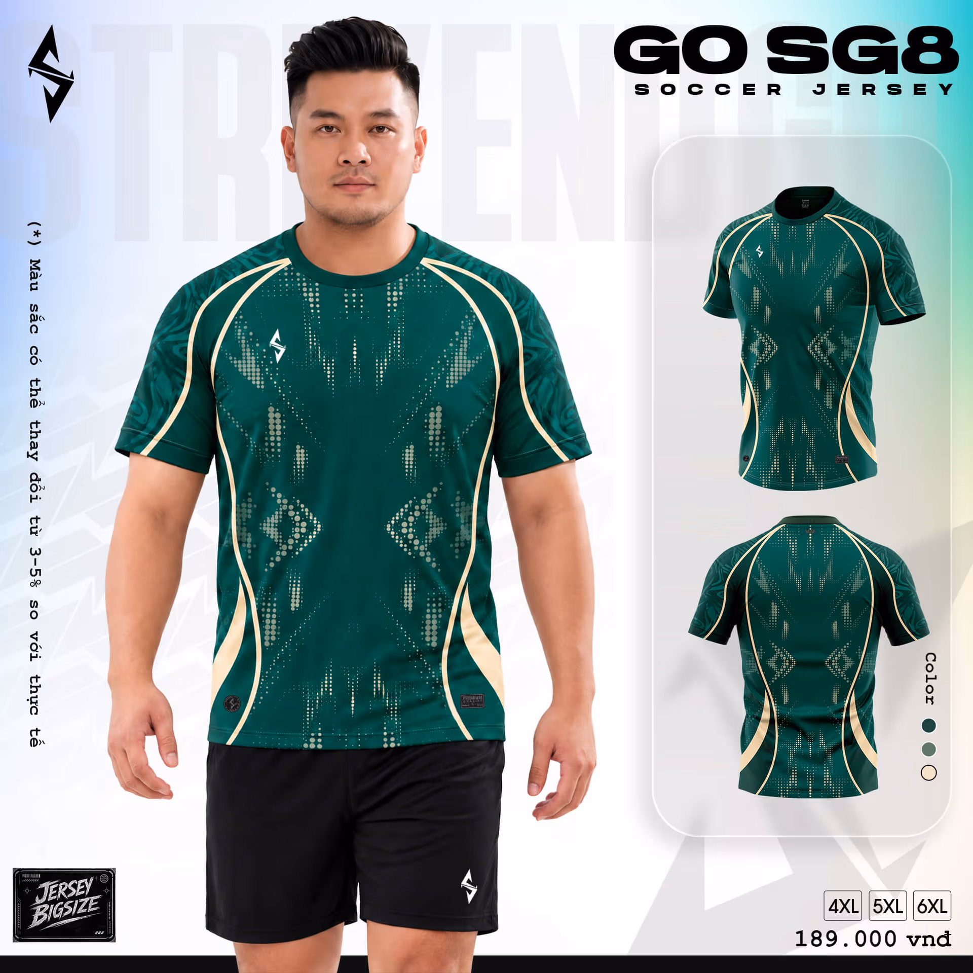 Bộ quần áo bóng đá Strivend Go Big Size SG08 Xanh Lá