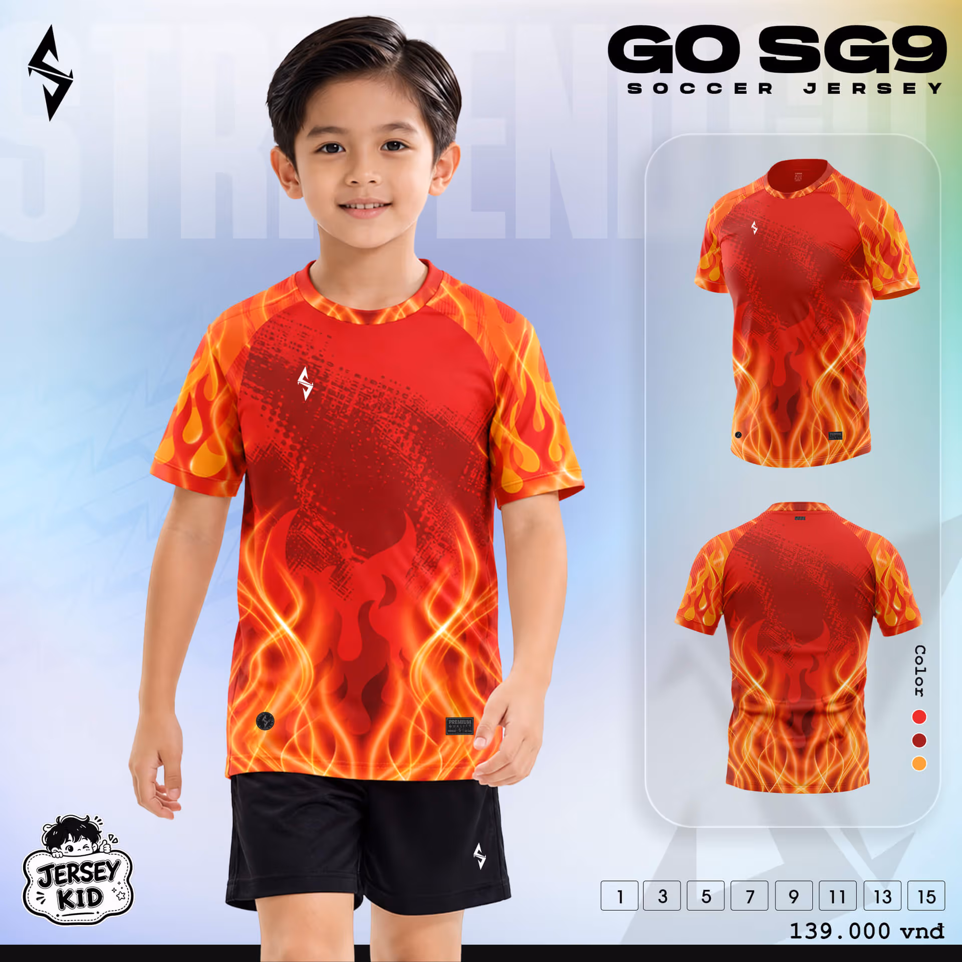 Bộ quần áo bóng đá trẻ em Strivend Go Kid SG09 Đỏ