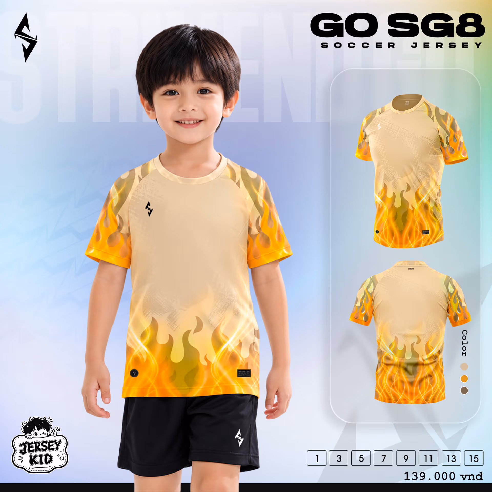 Bộ quần áo bóng đá trẻ em Strivend Go Kid SG09 Vàng